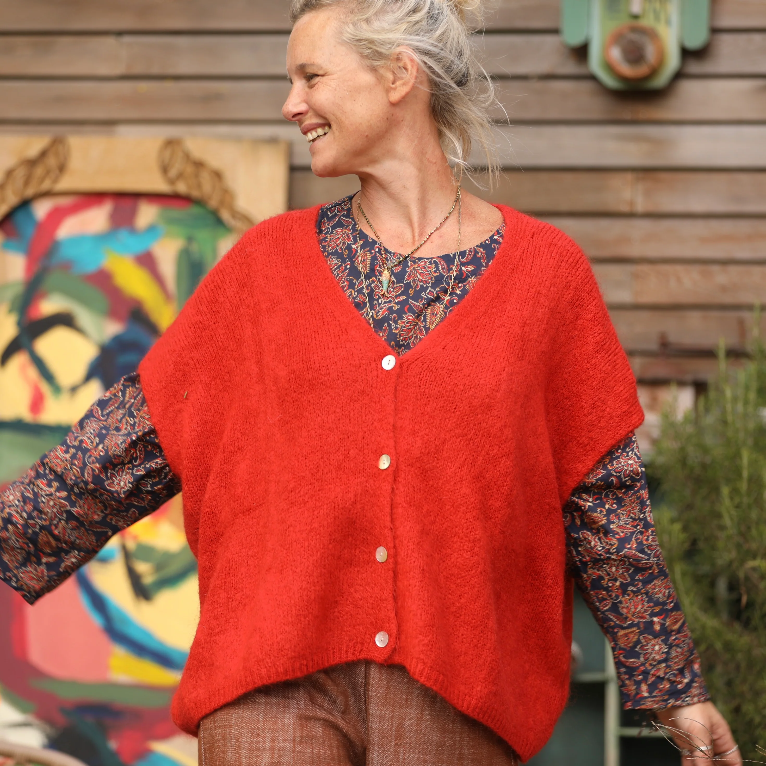 Blouse Naomie - voile de coton Marine & Fleur de Sable - Image 13