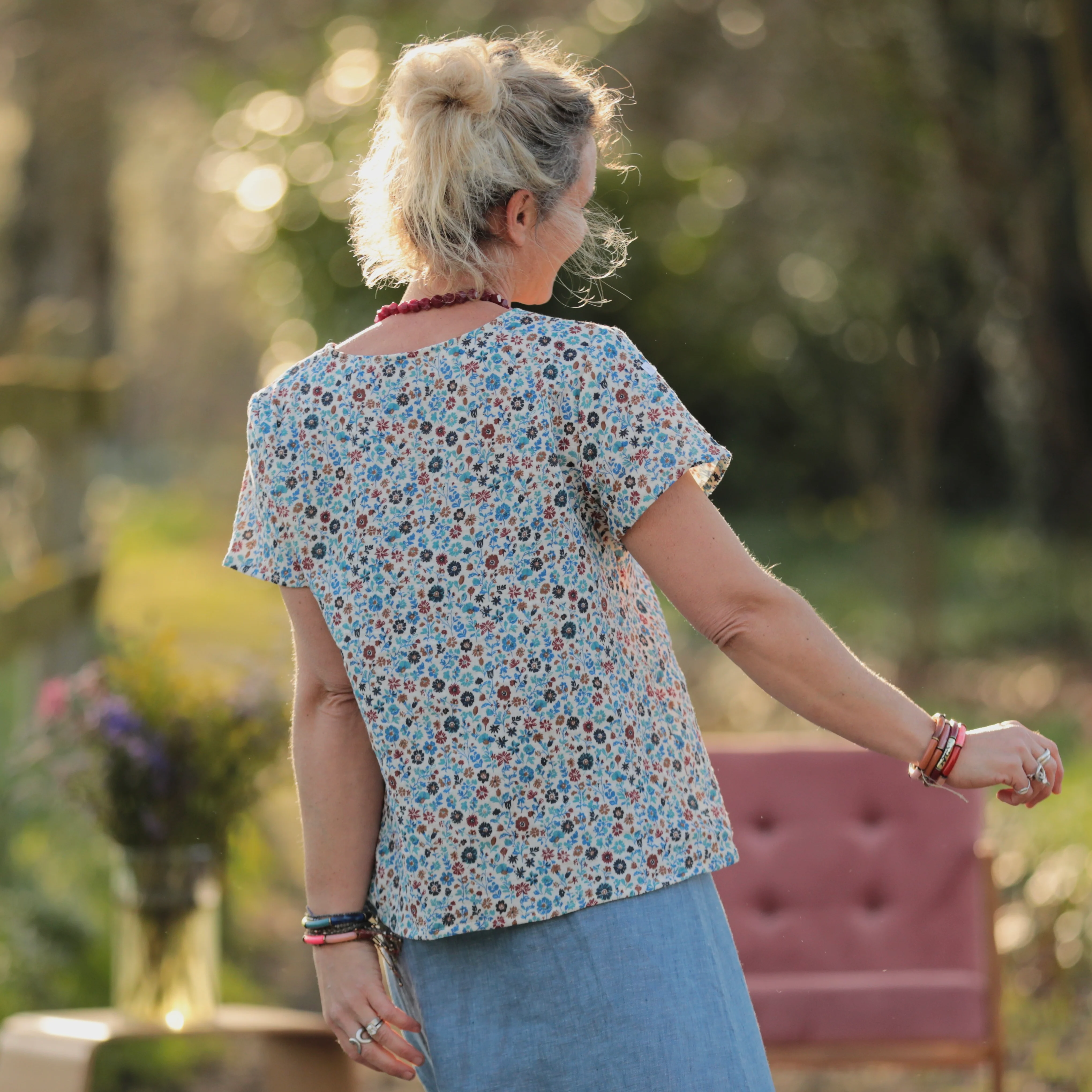Blouse Nila - Double gaze de coton fleurettes bleues - Image 3