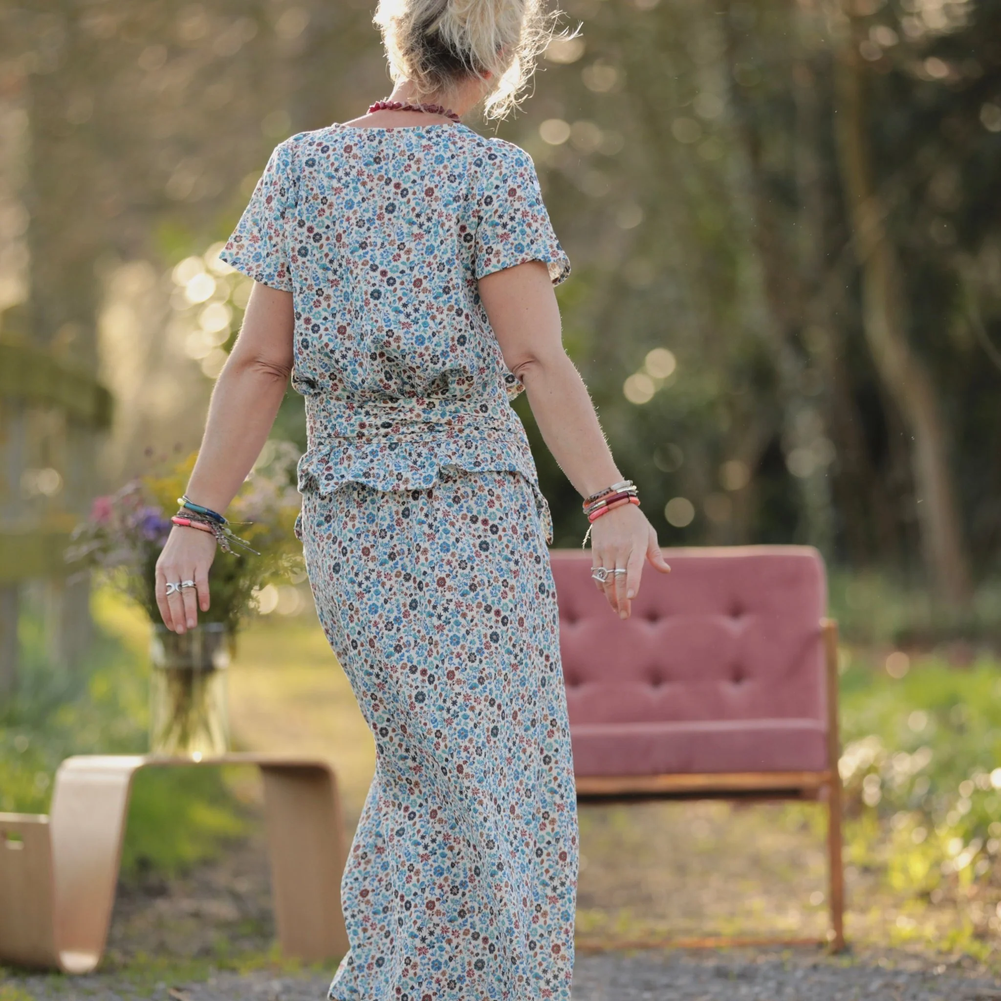 Blouse Nila - Double gaze de coton fleurettes bleues - Image 8