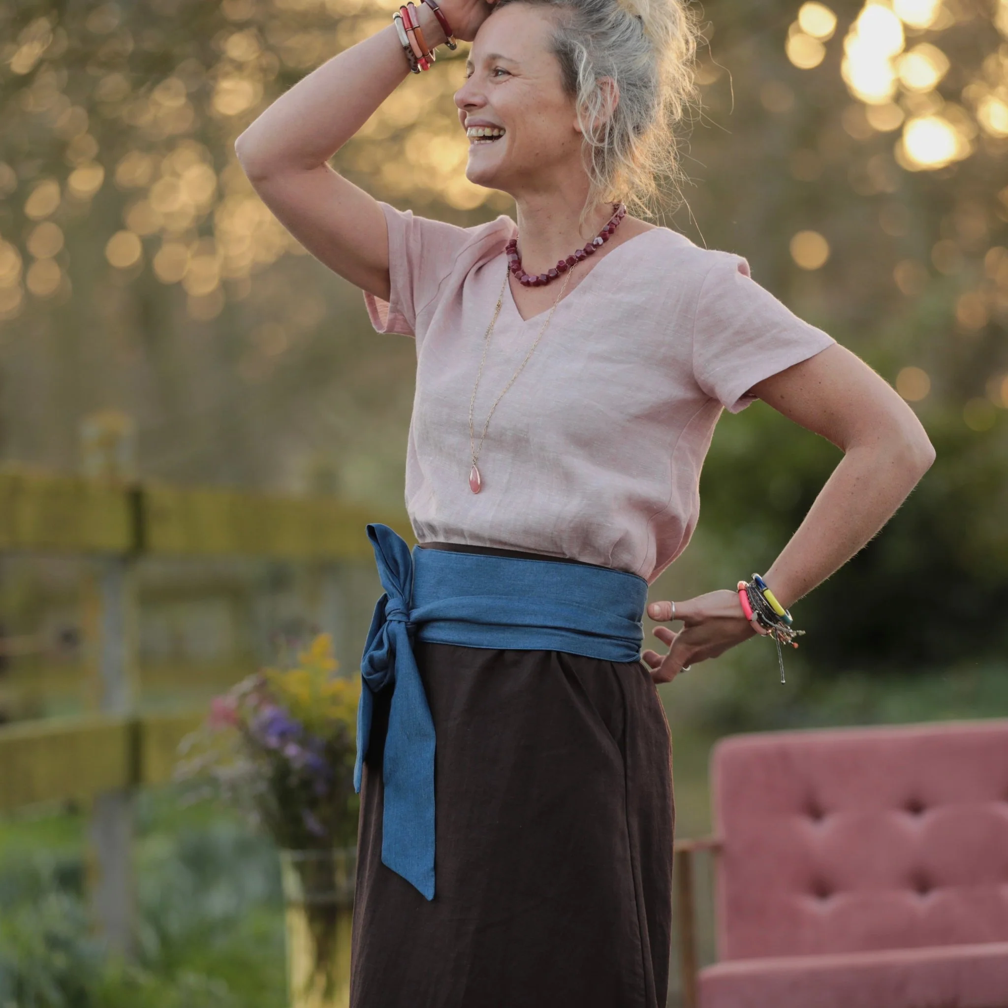 Blouse Nila - Lin chiné rose doux - Image 8