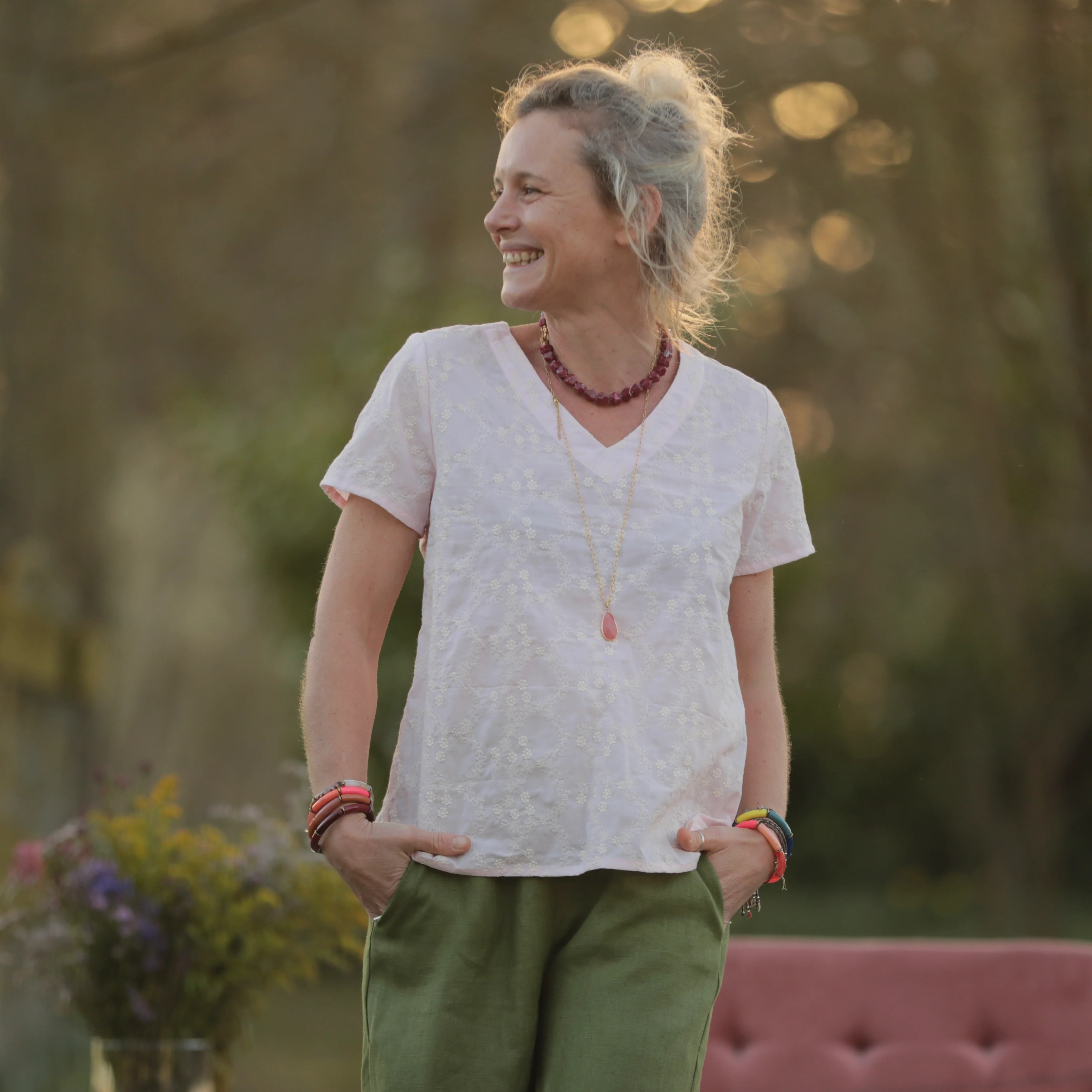 Blouse Nila - Voile de coton rose poudré brodé - Image 3