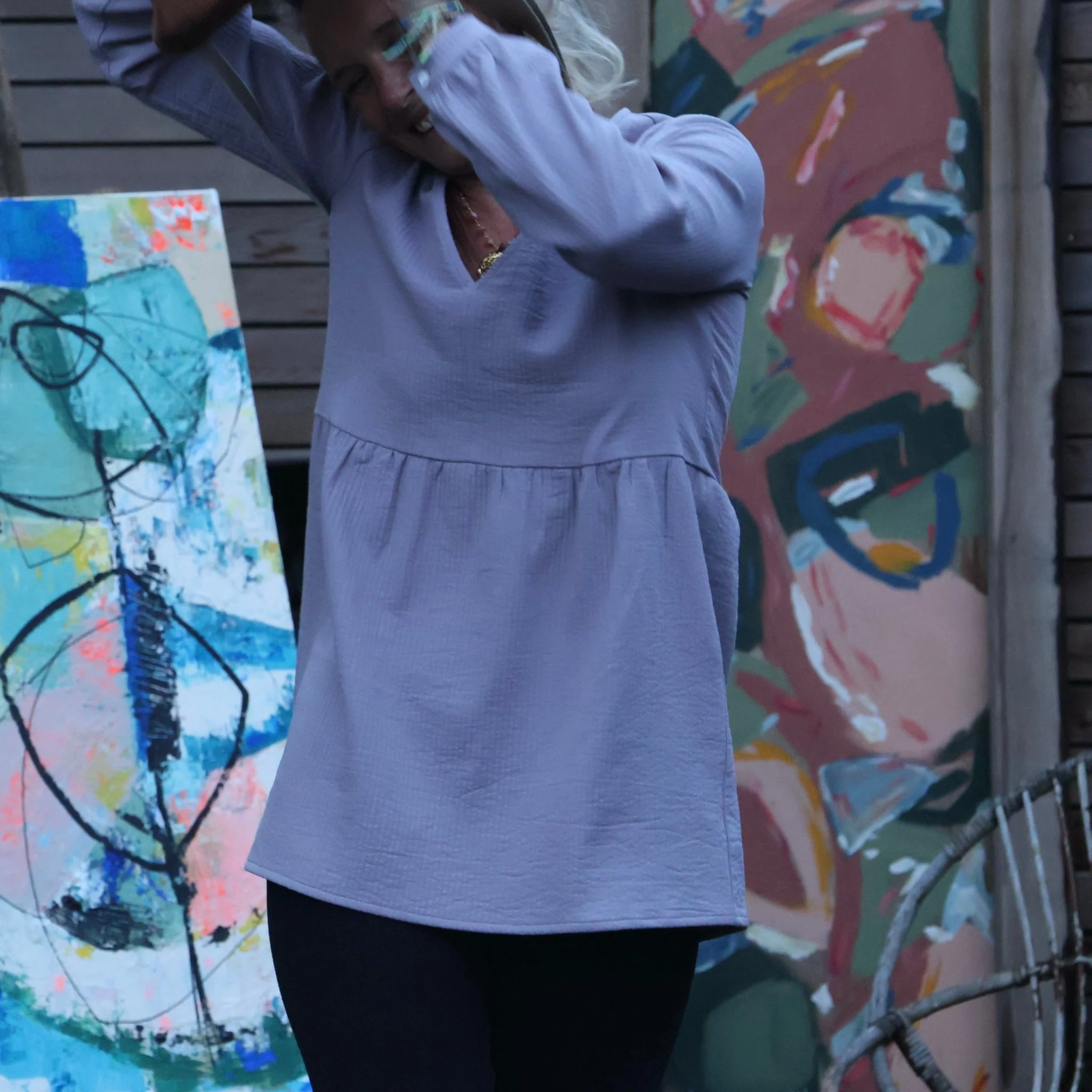 Blouse Noéline - piqué de coton parme - Image 4