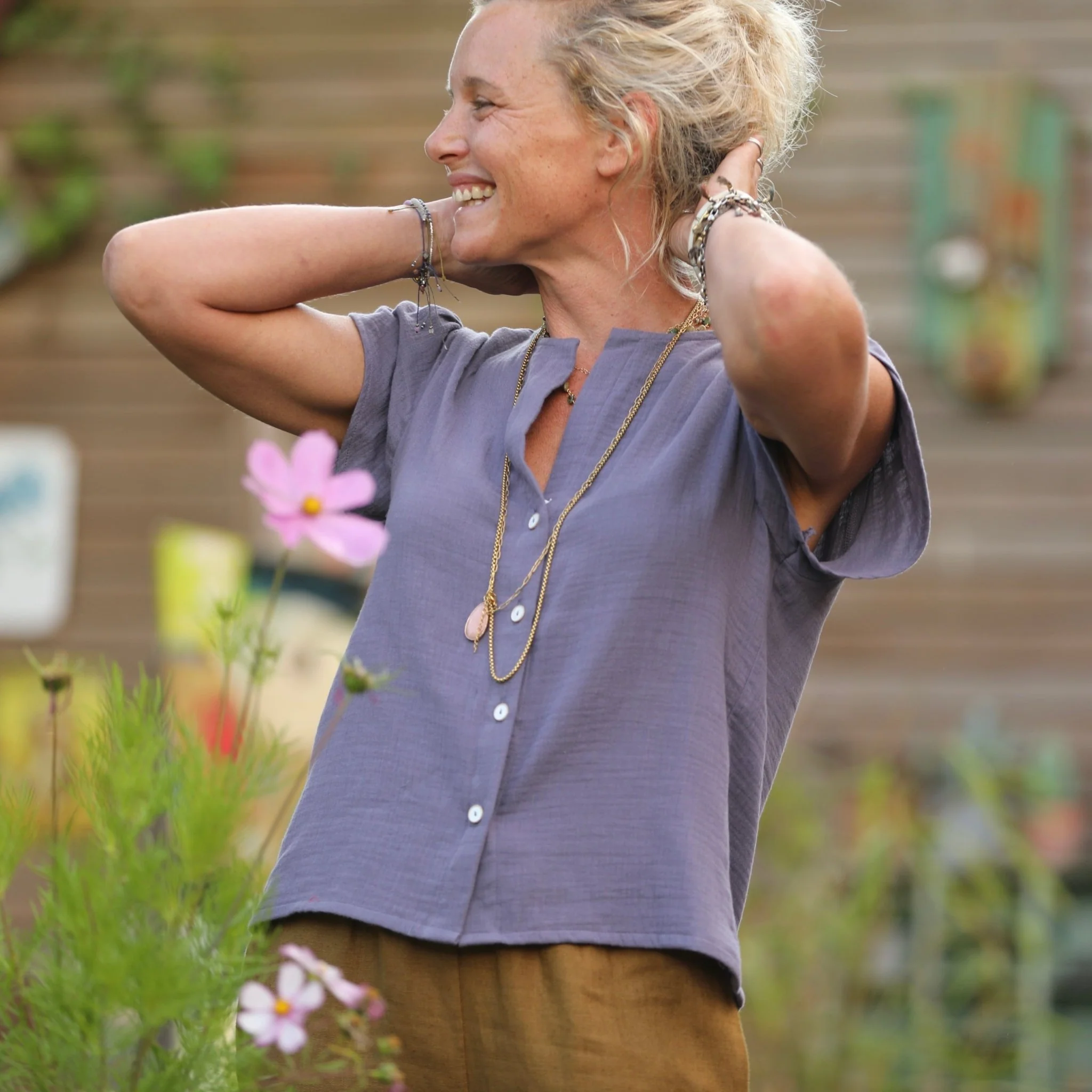 Blouse Sacha -double gaze de coton parme - Image 7