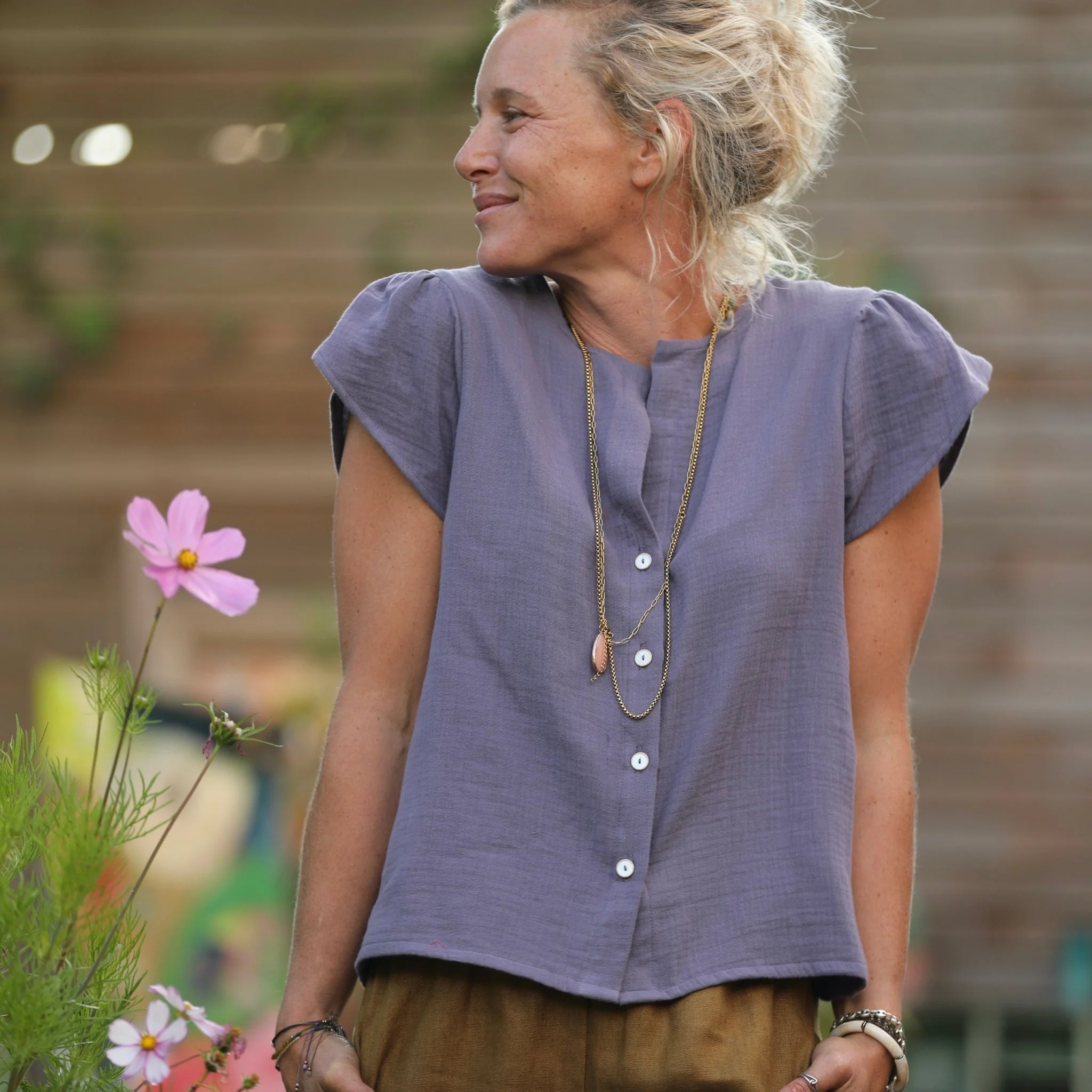 Blouse Sacha -double gaze de coton parme - Image 8