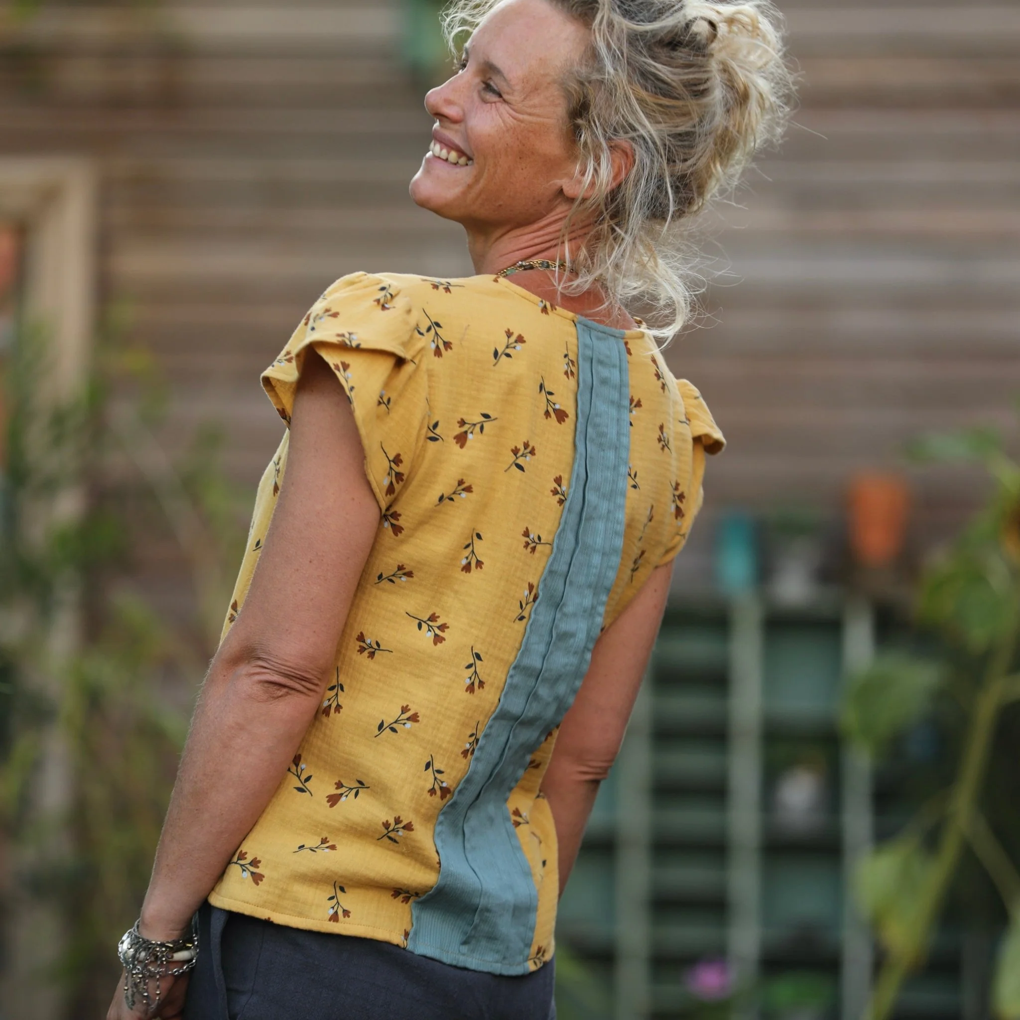 Blouse Sacha -double gaze de coton fleuri ocre - Image 3