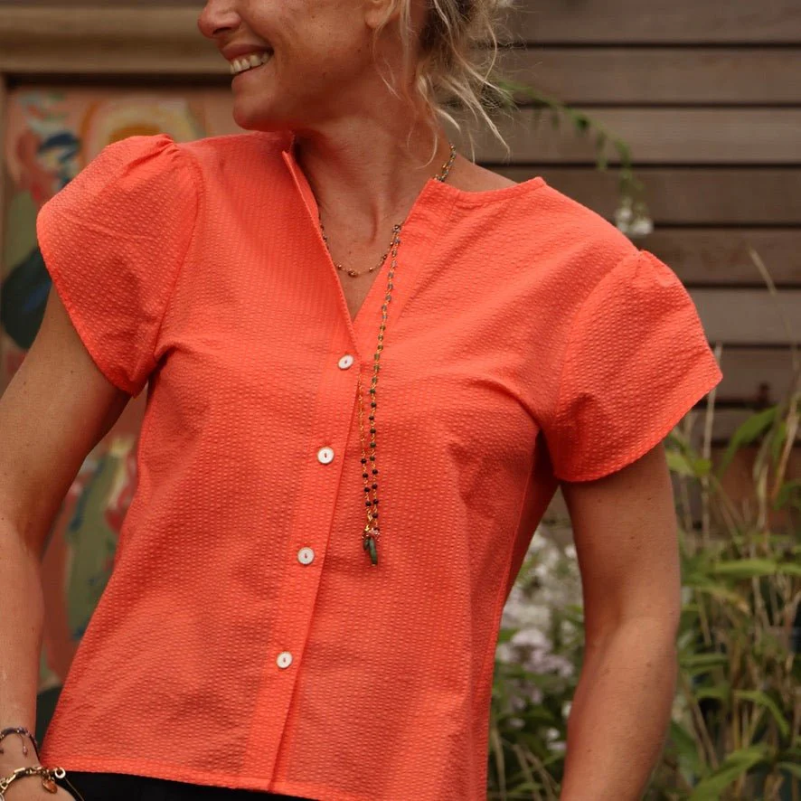 Blouse Sacha - seersucker de coton orange - Image 9