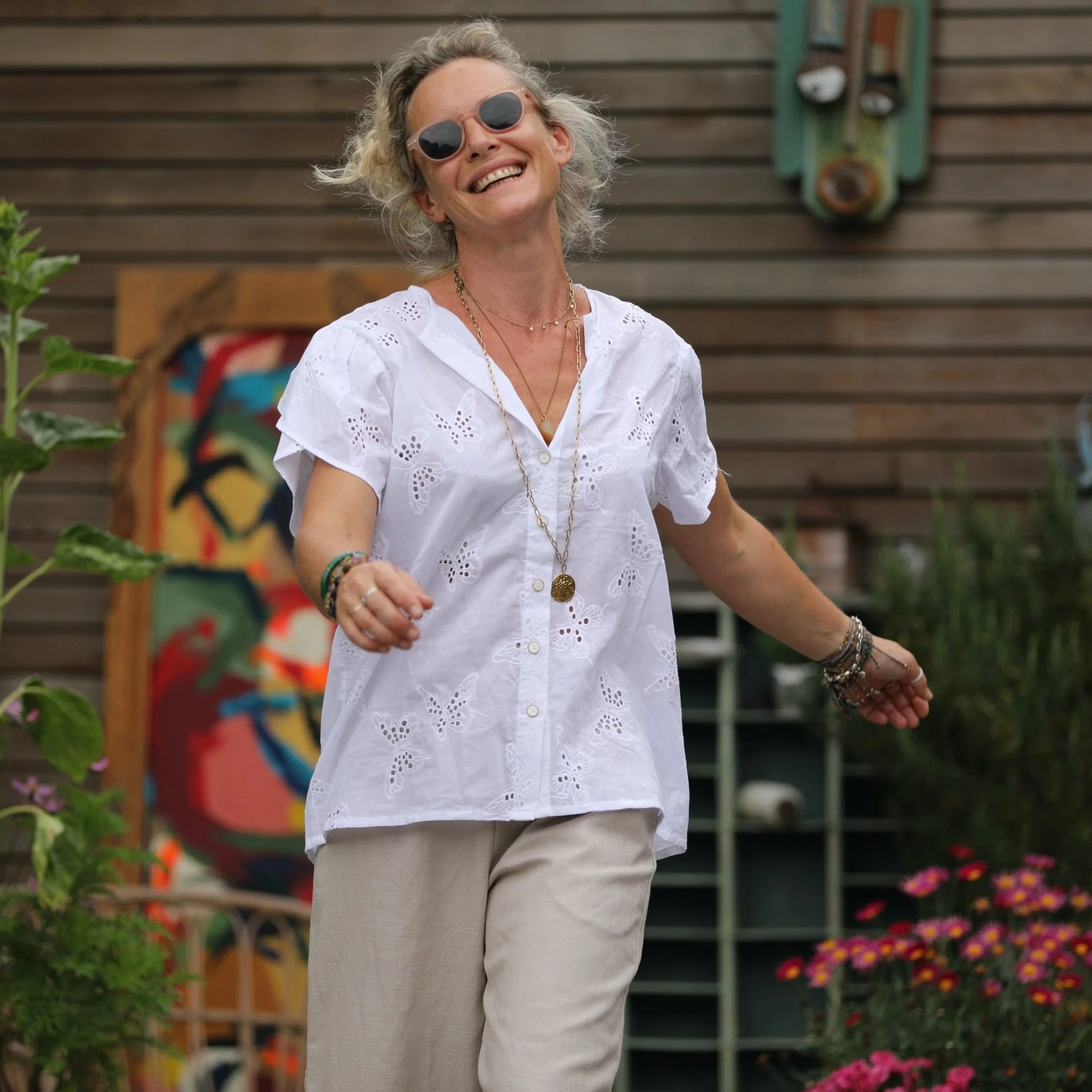 Blouse Sacha - voile de coton papillons blanc