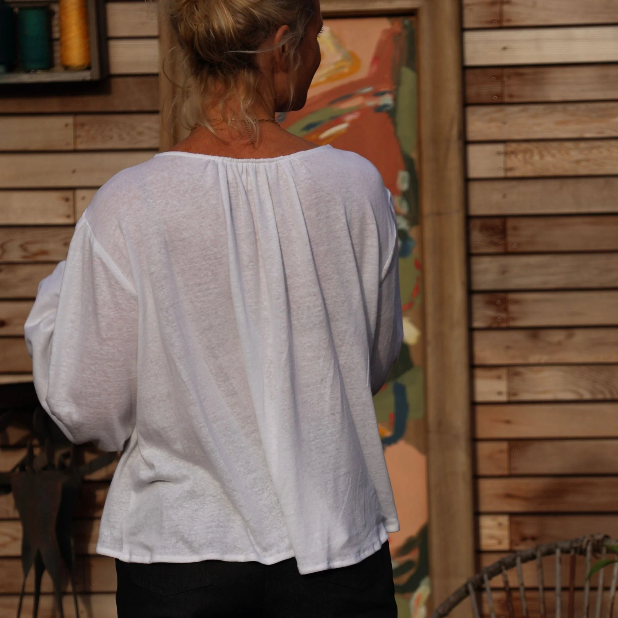 Blouse Séraphine - maille lin/viscose blanche - Image 4