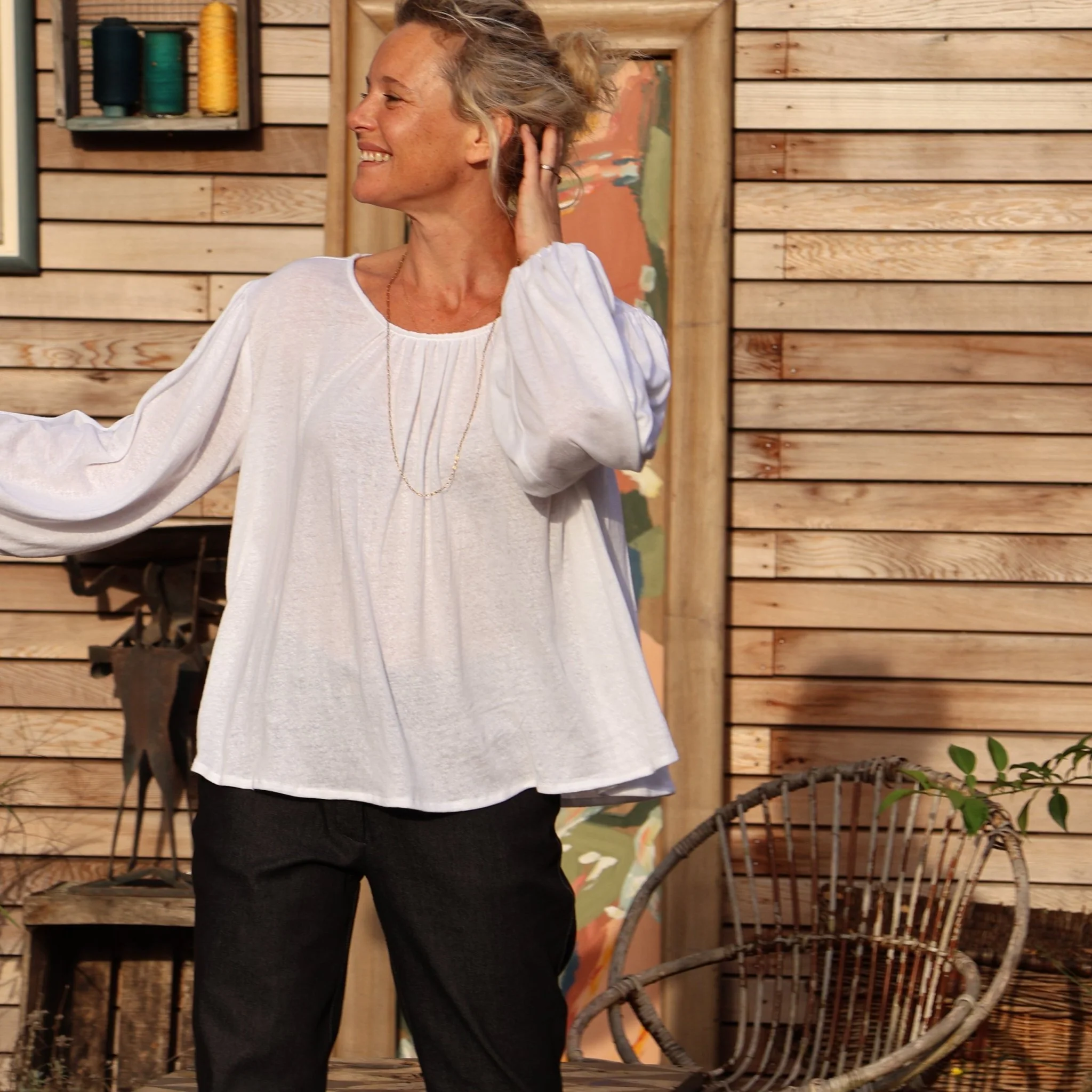 Blouse Séraphine - maille lin/viscose blanche - Image 6