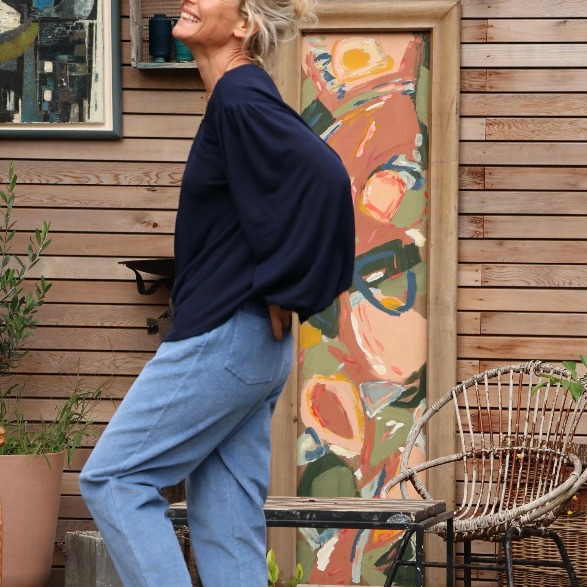 Blouse Séraphine - maille lin/viscose bleue - Image 3