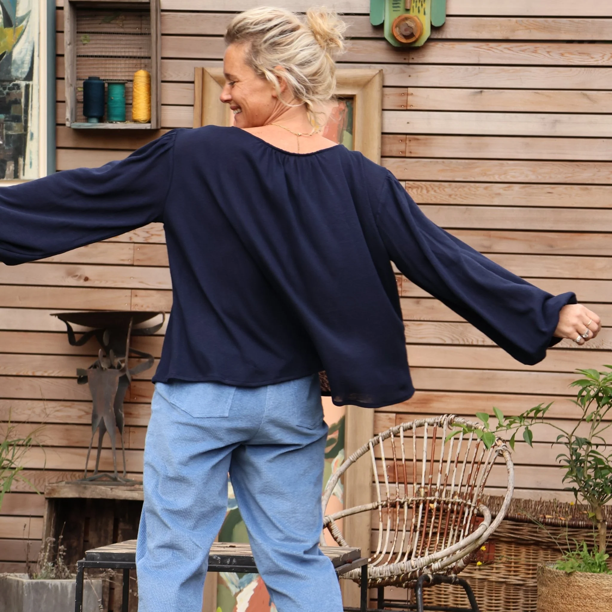 Blouse Séraphine - maille lin/viscose bleue - Image 4