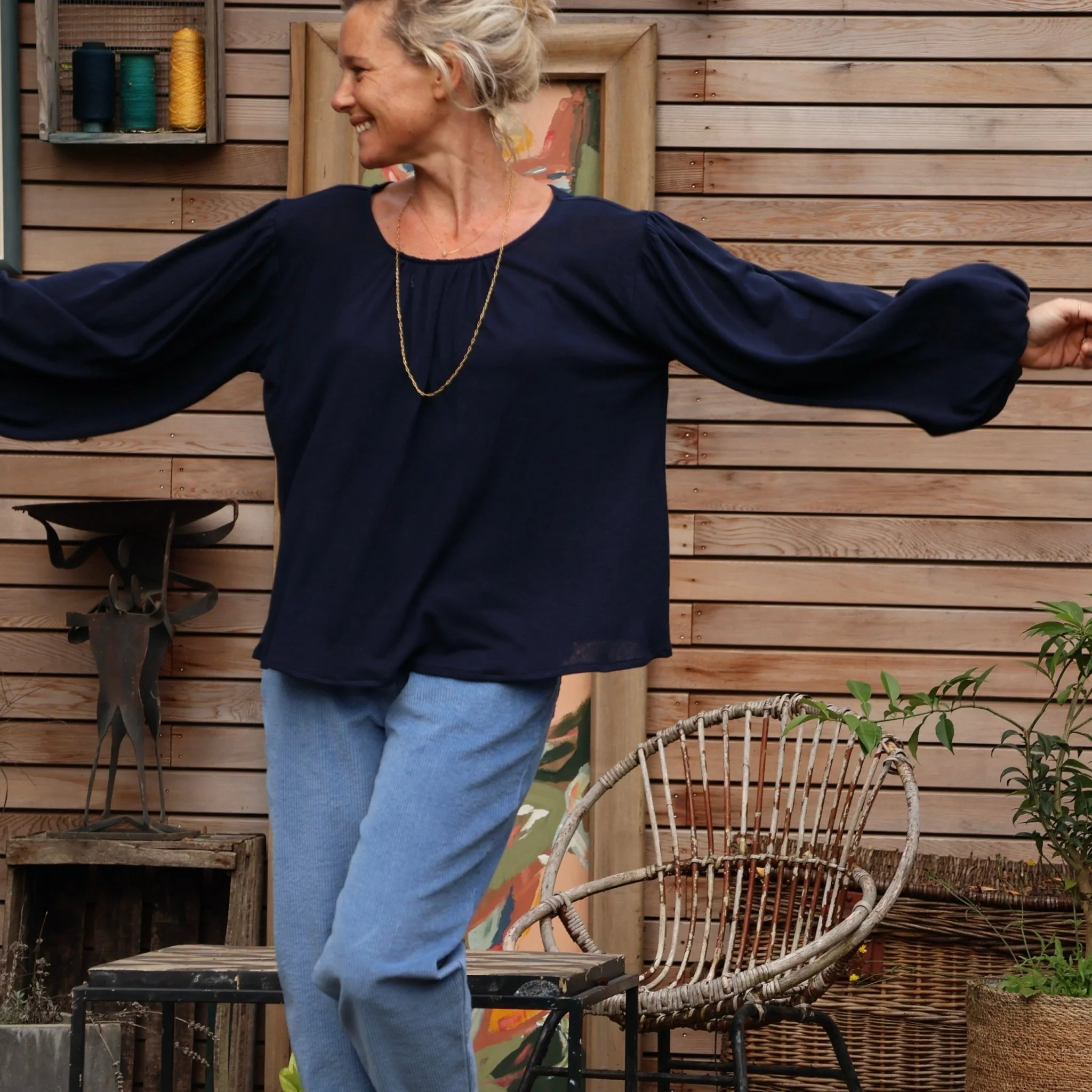 Blouse Séraphine - maille lin/viscose bleue - Image 5