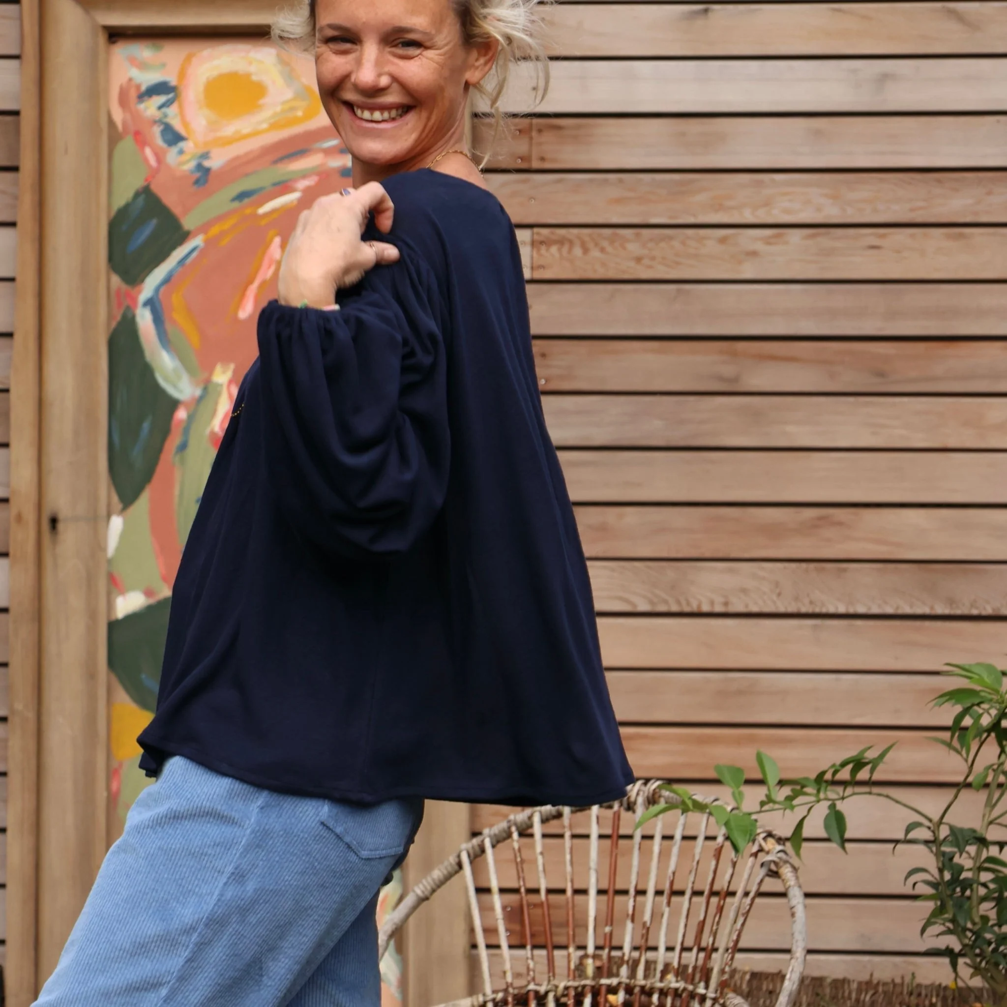 Blouse Séraphine - maille lin/viscose bleue - Image 6
