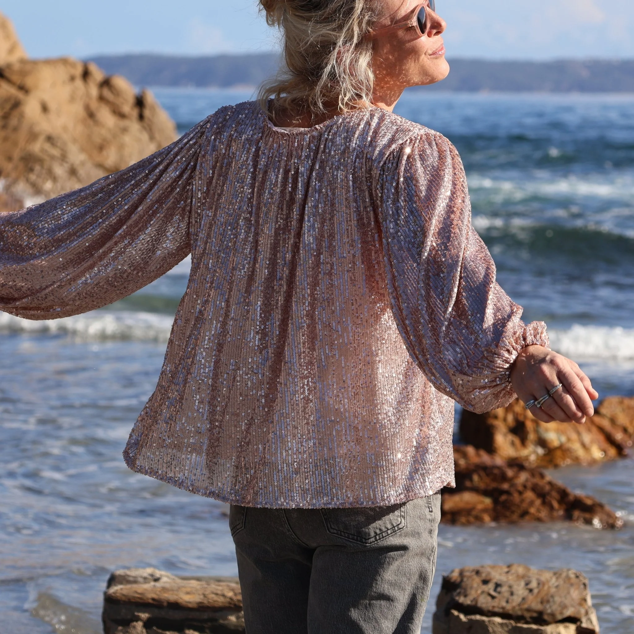 Blouse Séraphine - sequins dorés / doublure coton rosé - Image 8