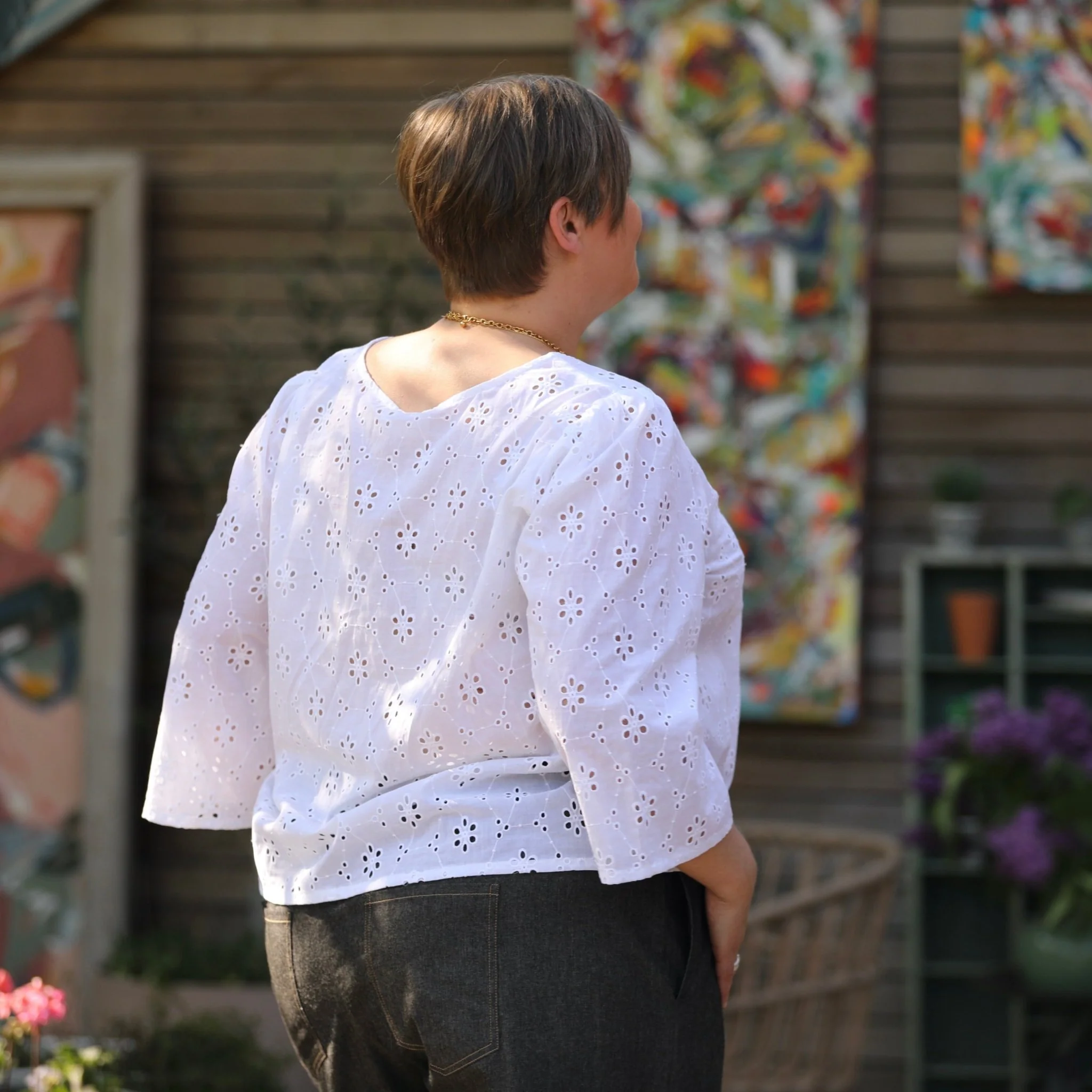 Blouse Toscane - double gaze de coton rose boisé chiné - Image 10