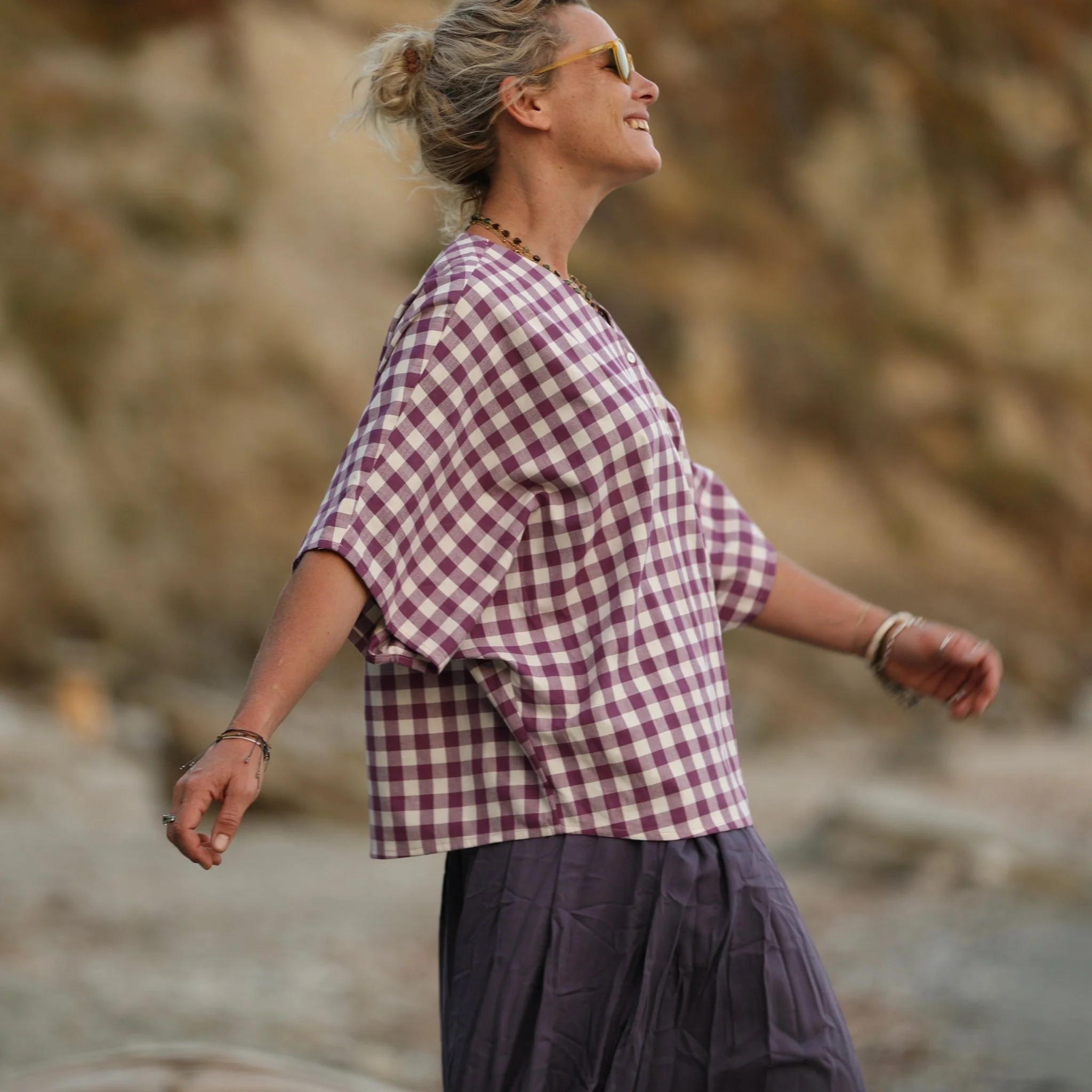 Blouse Yoko - coton carreaux lilas - Image 5