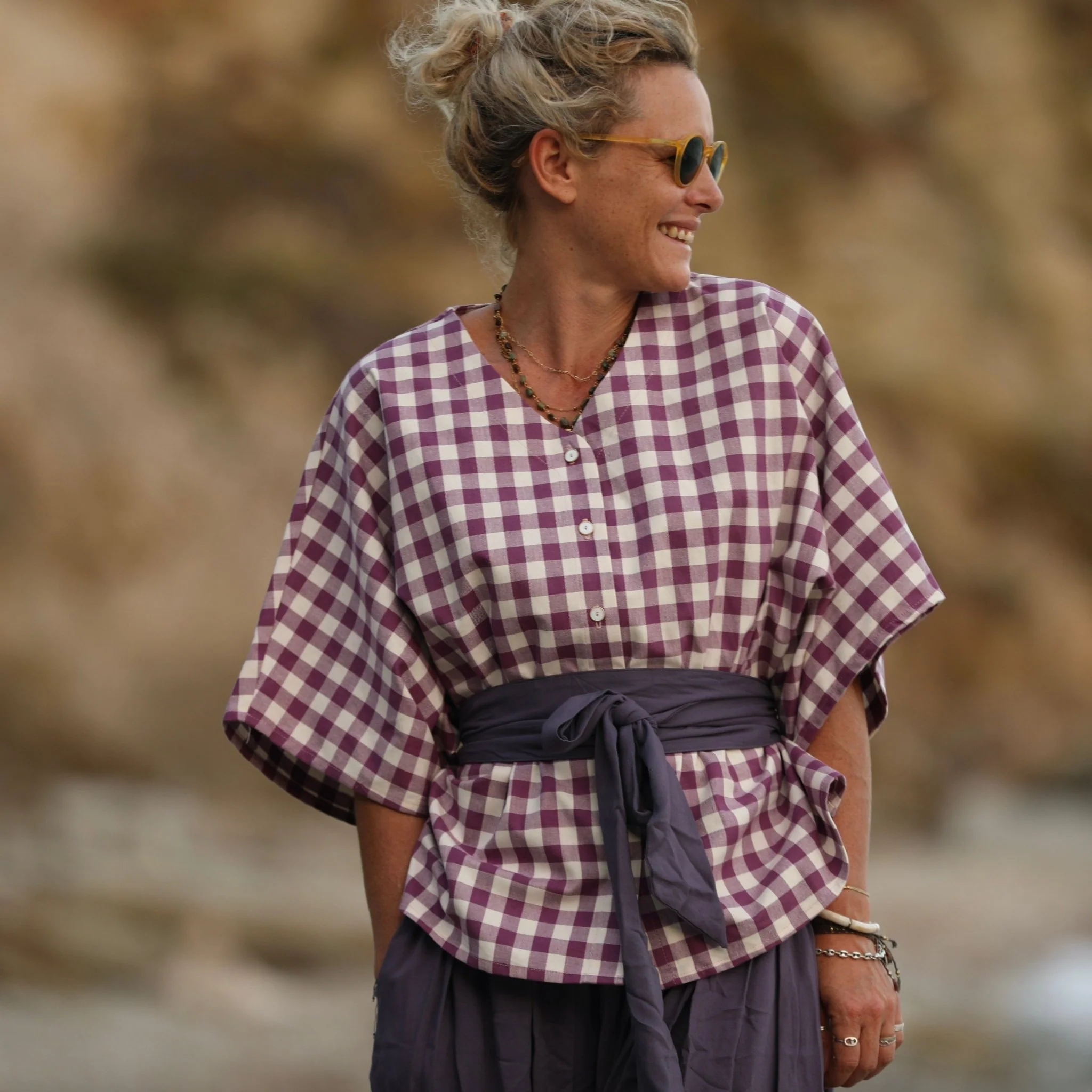 Blouse Yoko - coton carreaux lilas - Image 6
