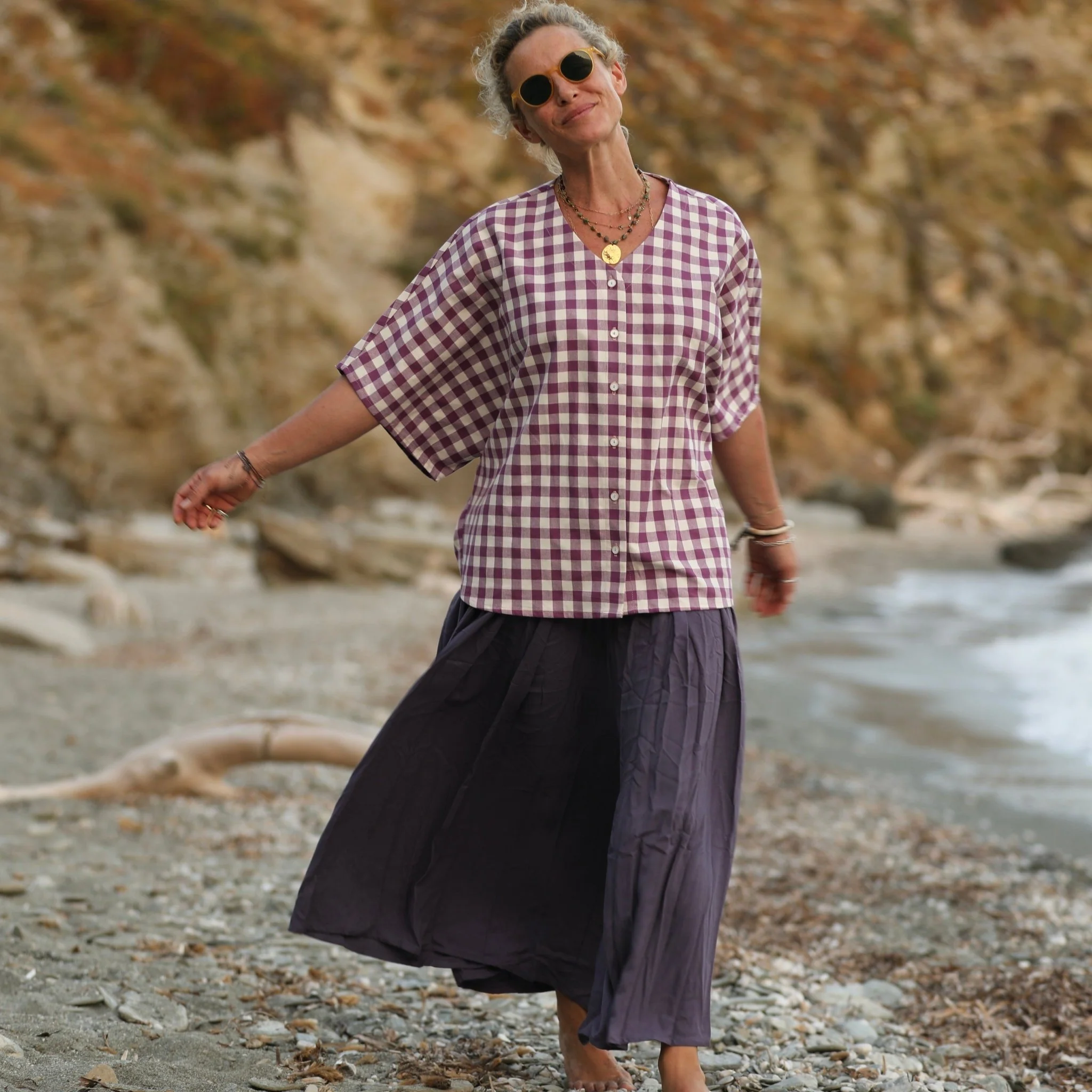 Blouse Yoko - coton carreaux lilas - Image 7