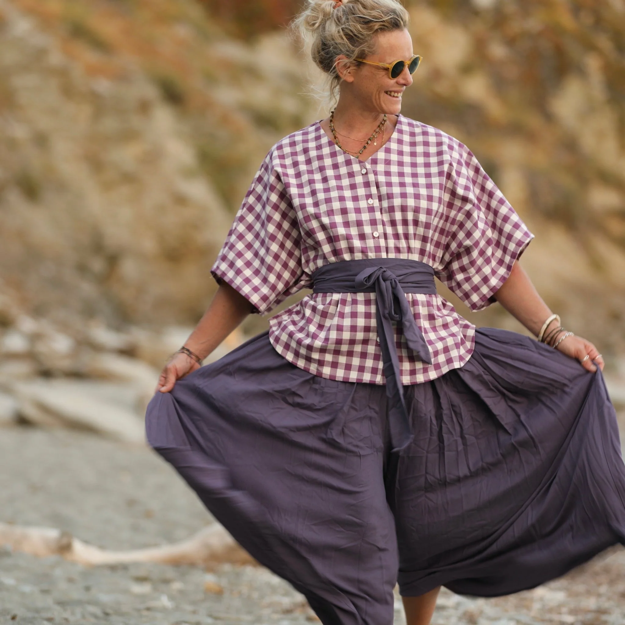 Blouse Yoko - coton carreaux lilas - Image 9