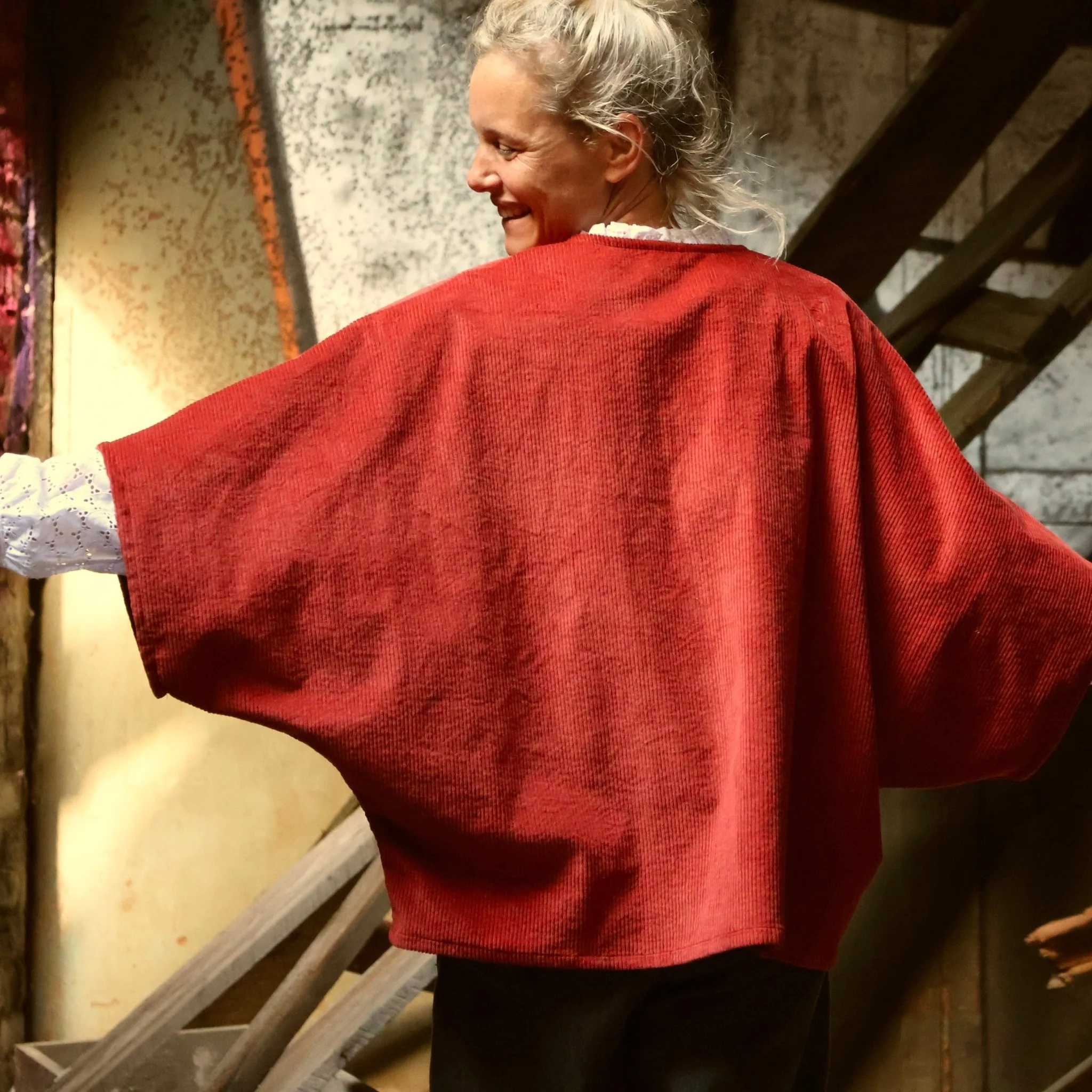 Veste kimono Yoko - velours côtelé brique - Image 3
