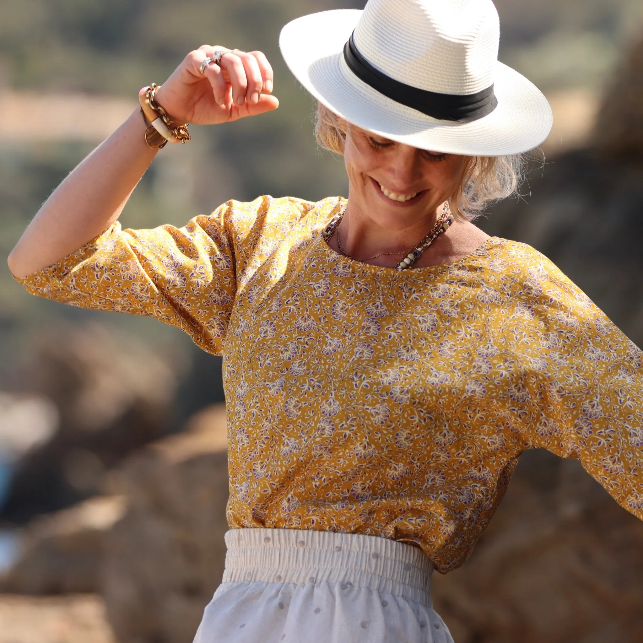 Blouse Yumi - voile de coton prune-canelle - Image 9