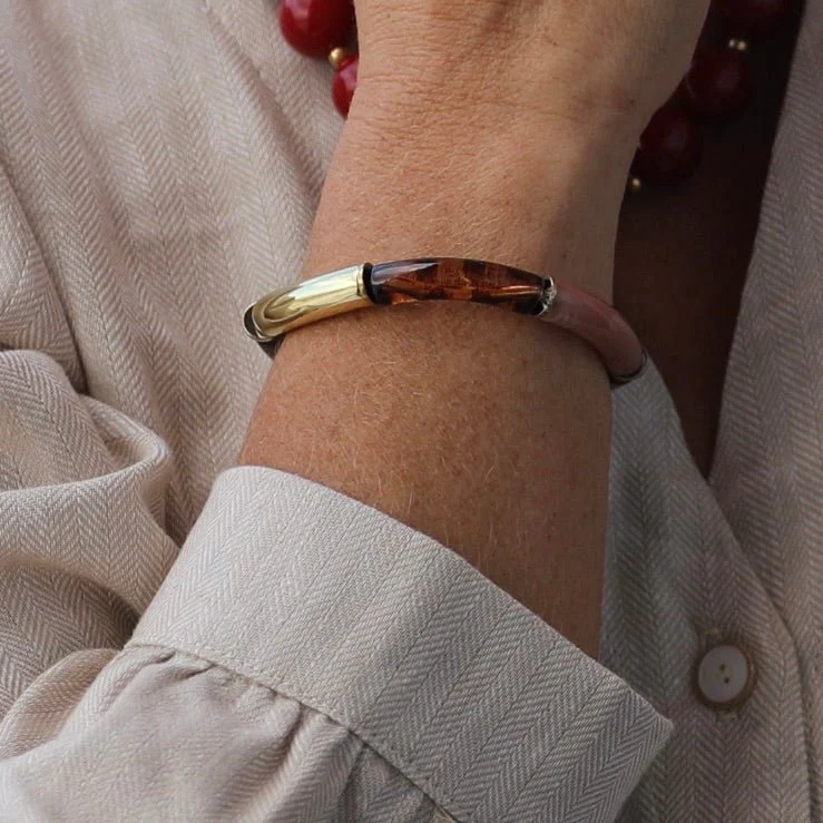 Bracelet Halo – Rose boisé, camel & Écaille doré - Image 3