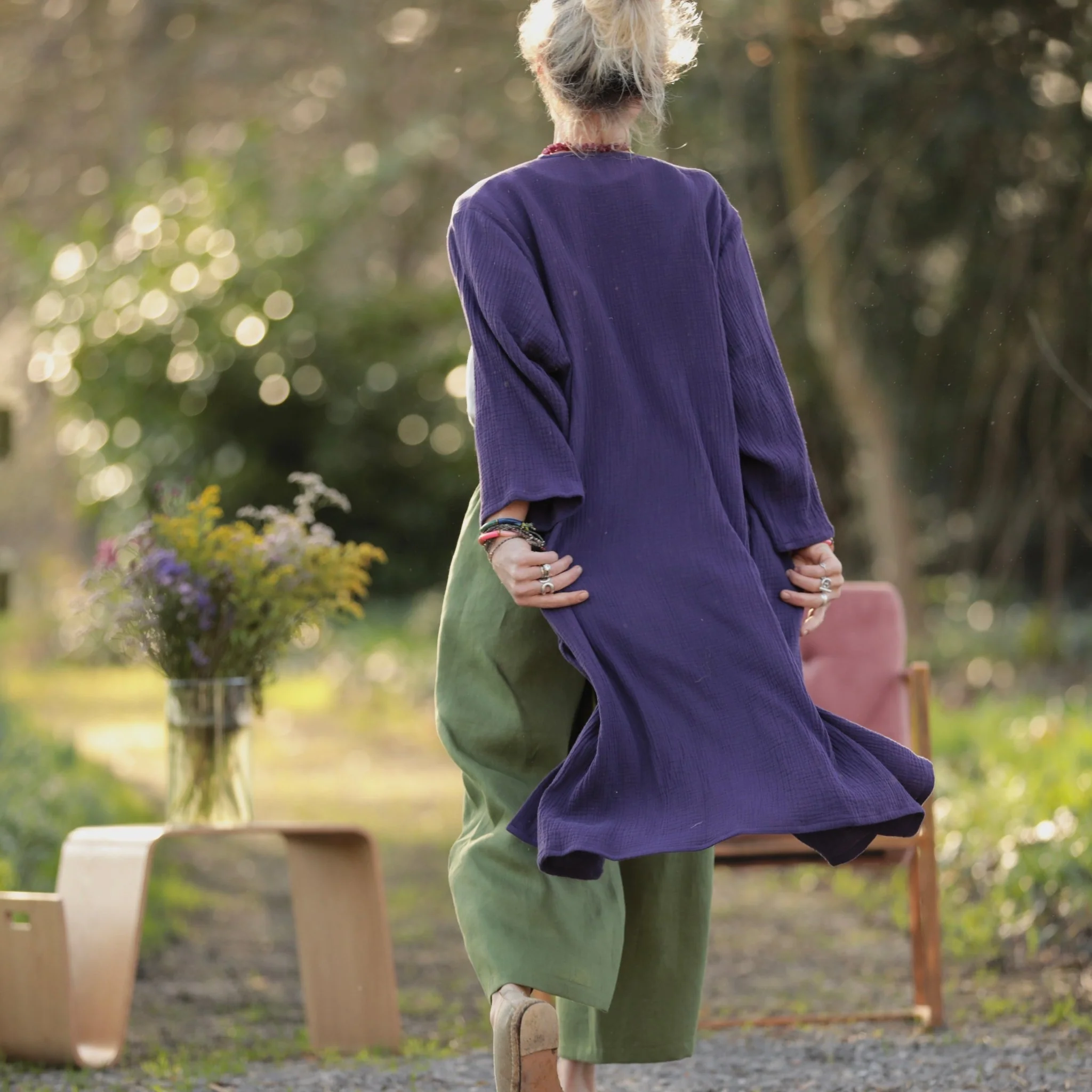 Calixte - Double gaze de coton aubergine - Image 6