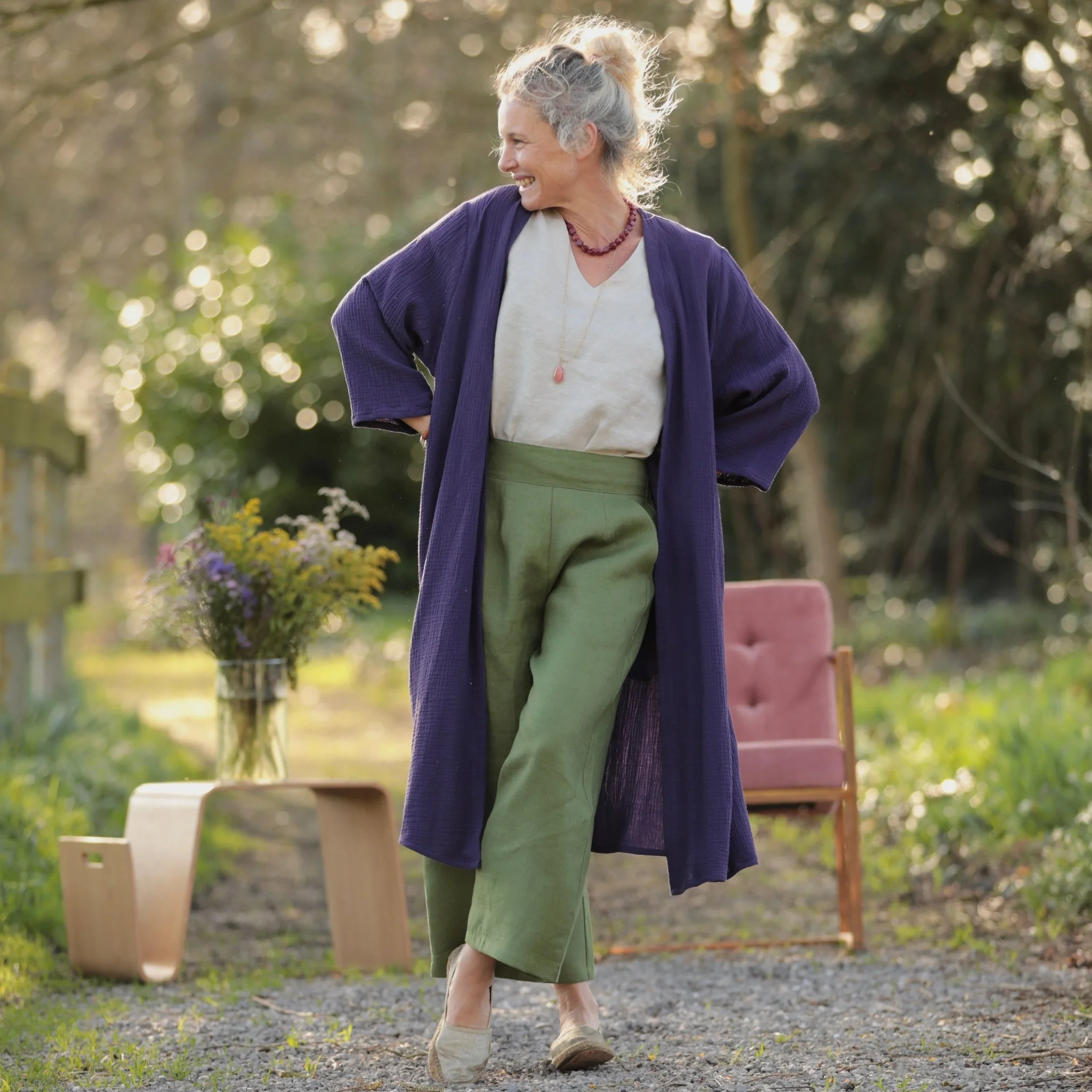 Calixte - Double gaze de coton aubergine - Image 8