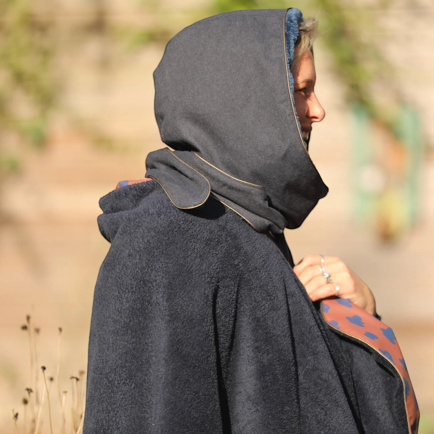 Capuche Rosalie -  Flanelle bleu ardoise/polaire bleu océan - Image 3
