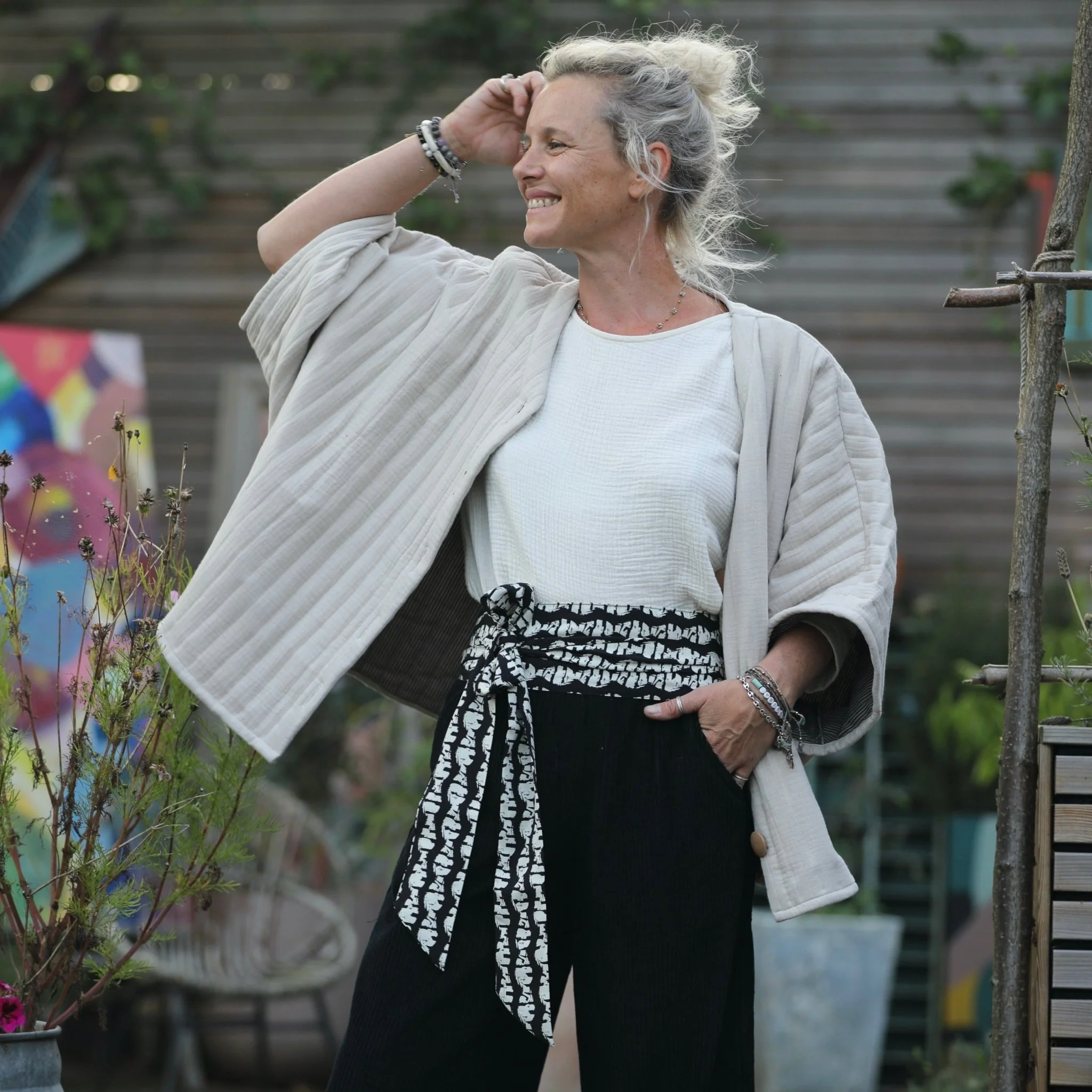Ceinture Anita - viscose batik noir/blanc