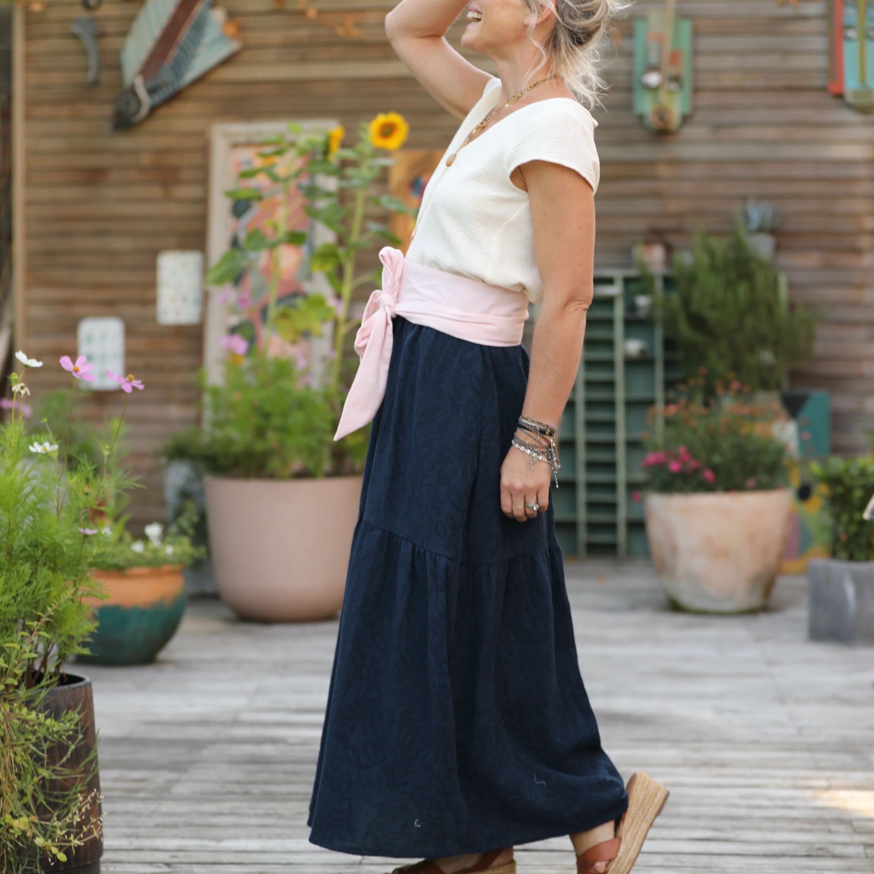 Ceinture Anita -double gaze de coton rose poudré - Image 4