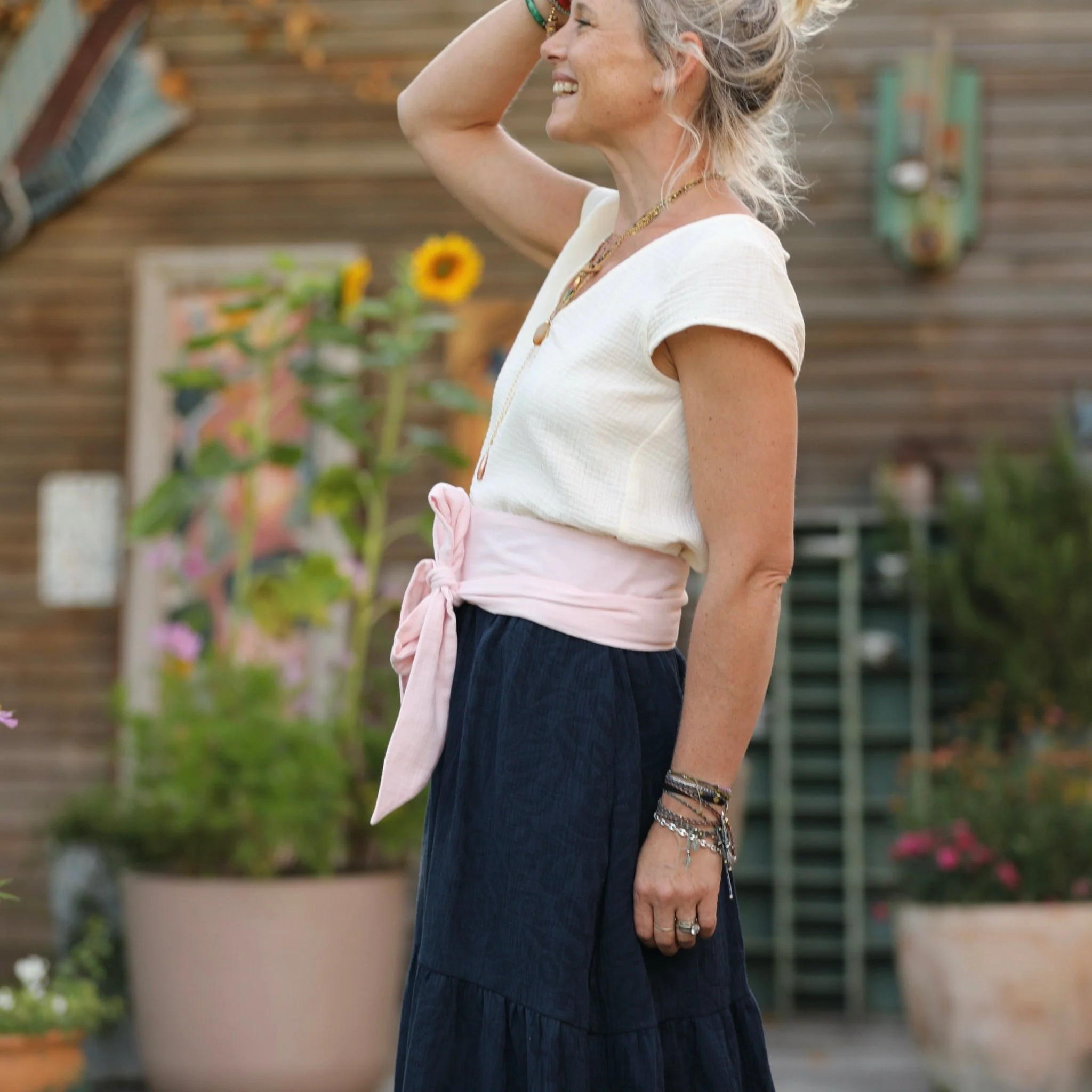Ceinture Anita -double gaze de coton rose poudré - Image 5