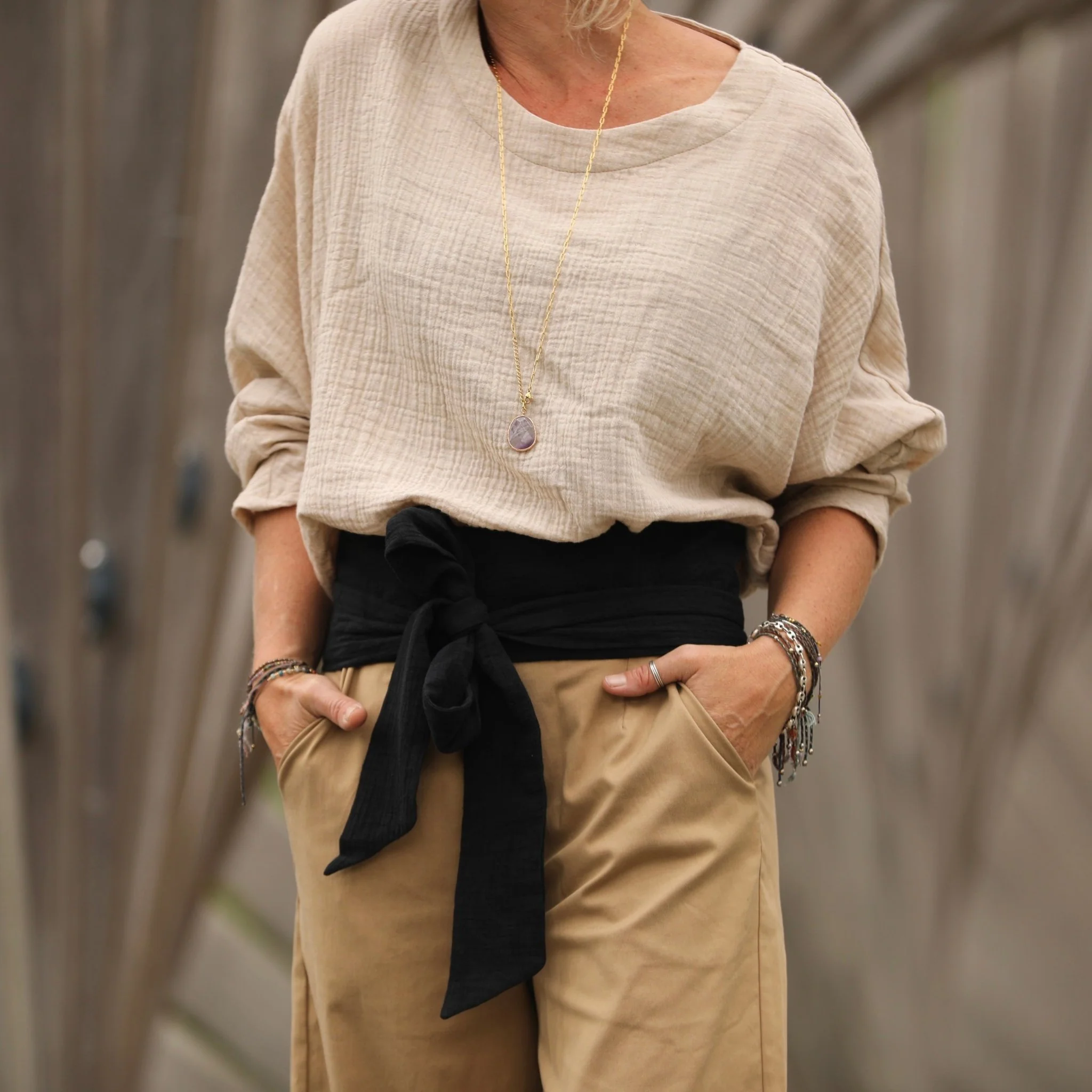 Ceinture Anita - Jacquard coton/lin noir - Image 2