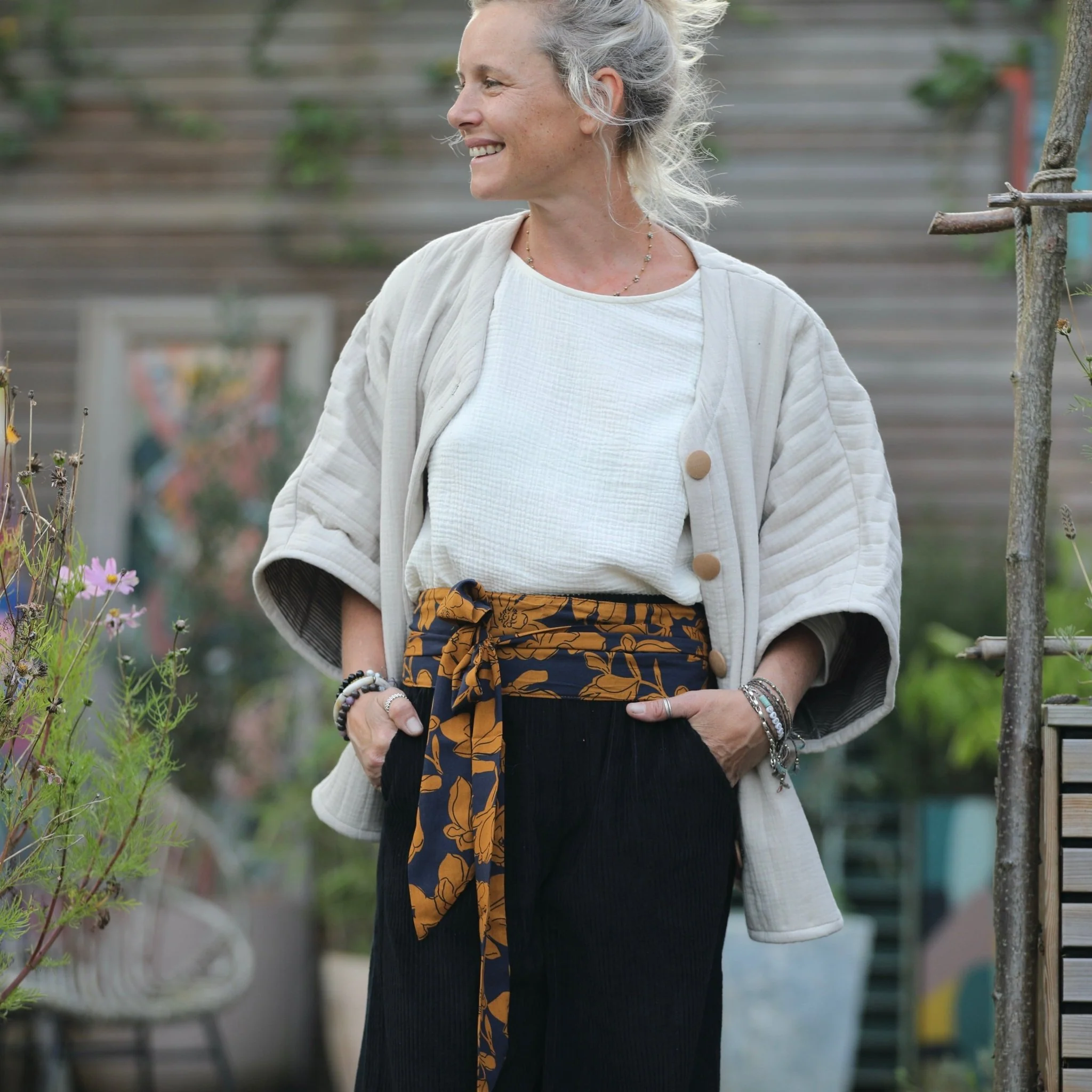 Ceinture Anita - viscose fleuri marine/camel - Image 4