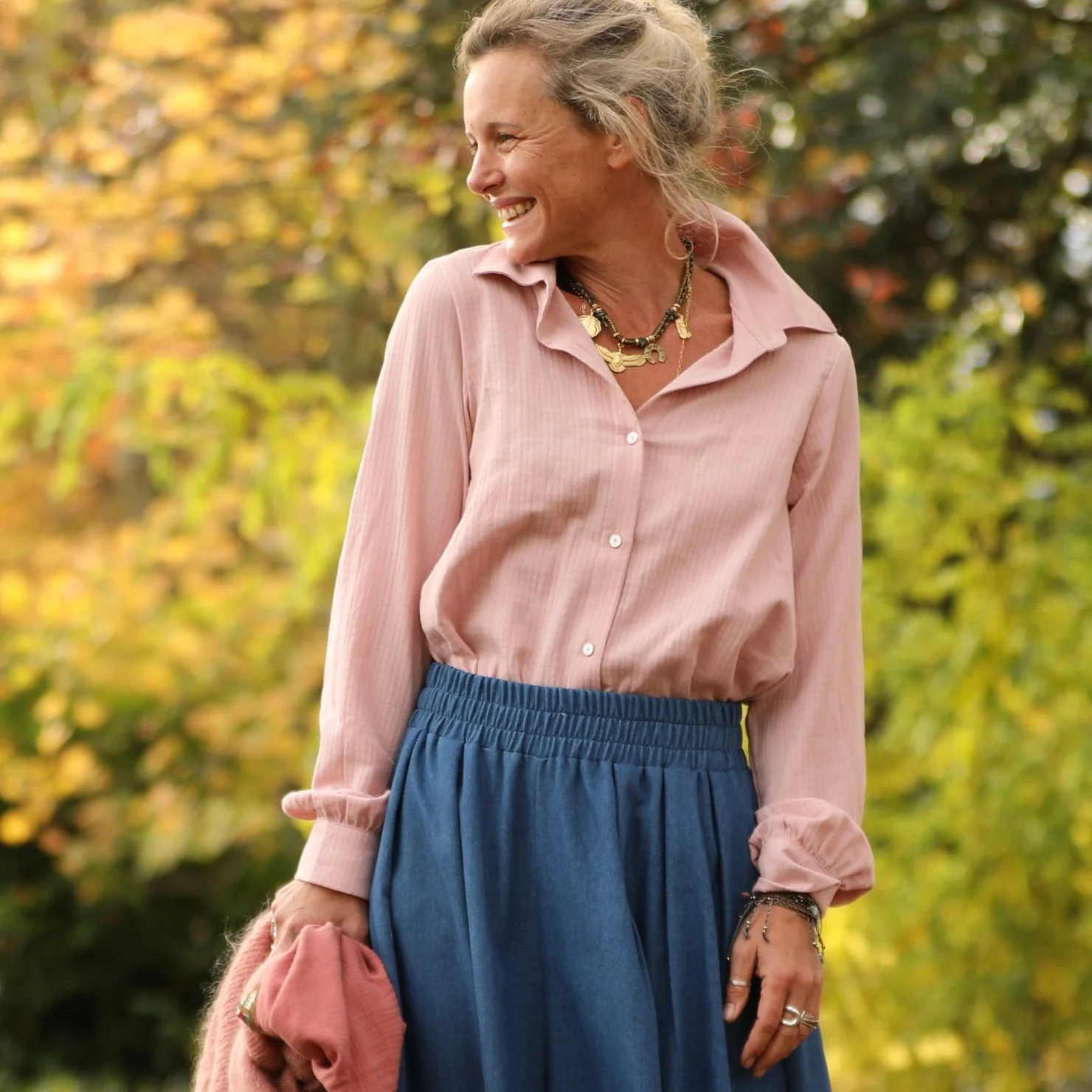 Chemise Caroline - Armuré de coton rose poudré