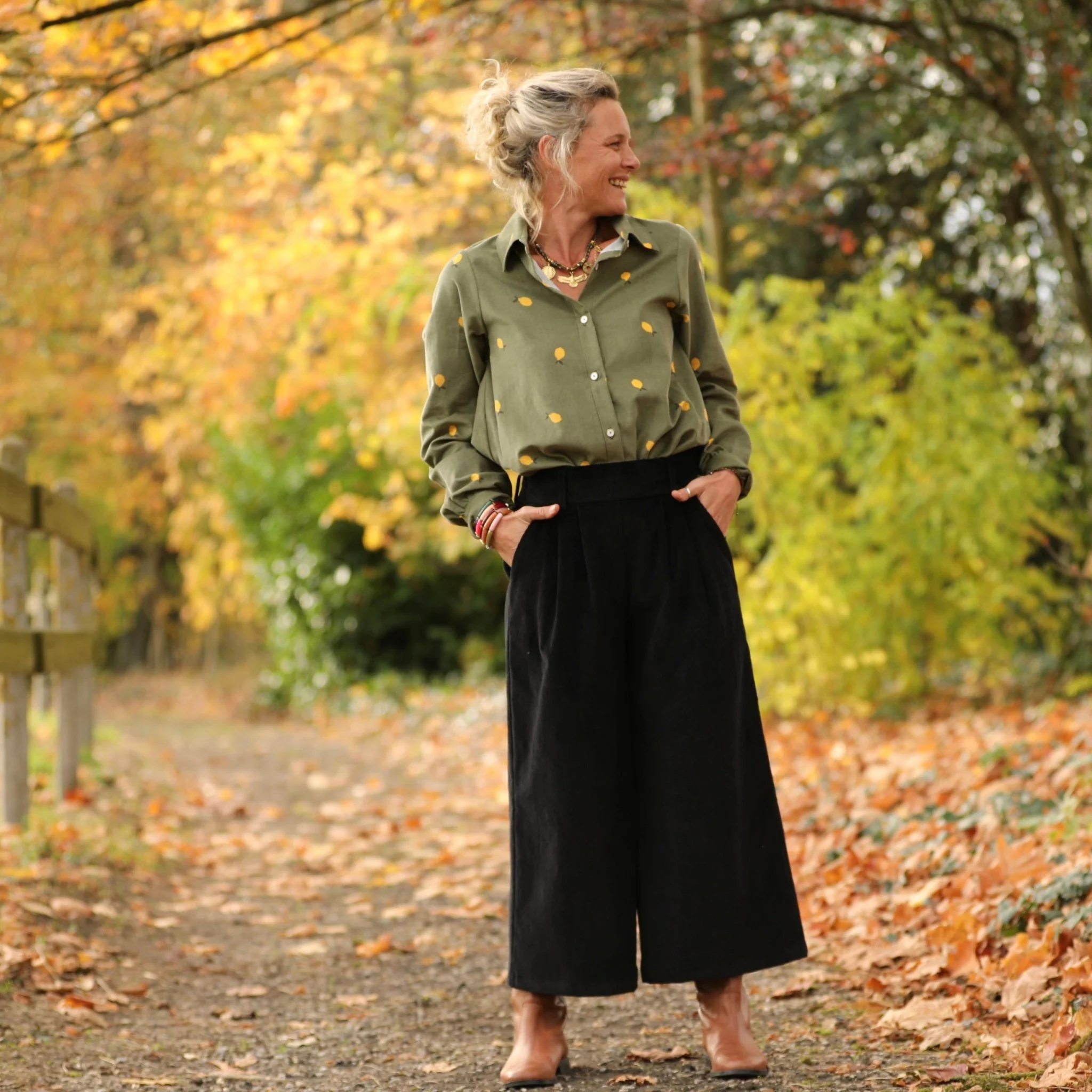 Chemise Caroline - Velours milleraies kaki citronné - Image 4