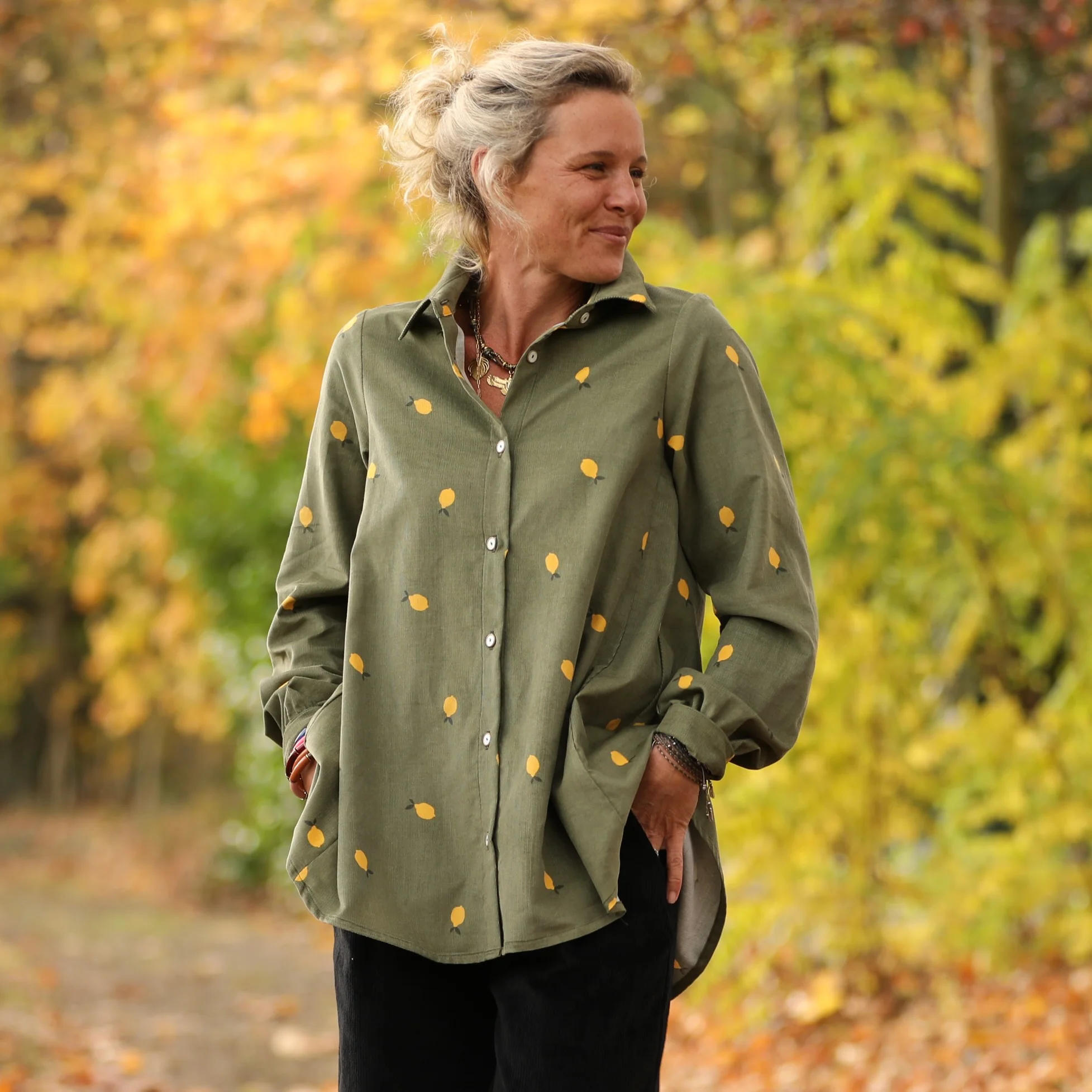 Chemise Caroline - Velours milleraies kaki citronné - Image 6