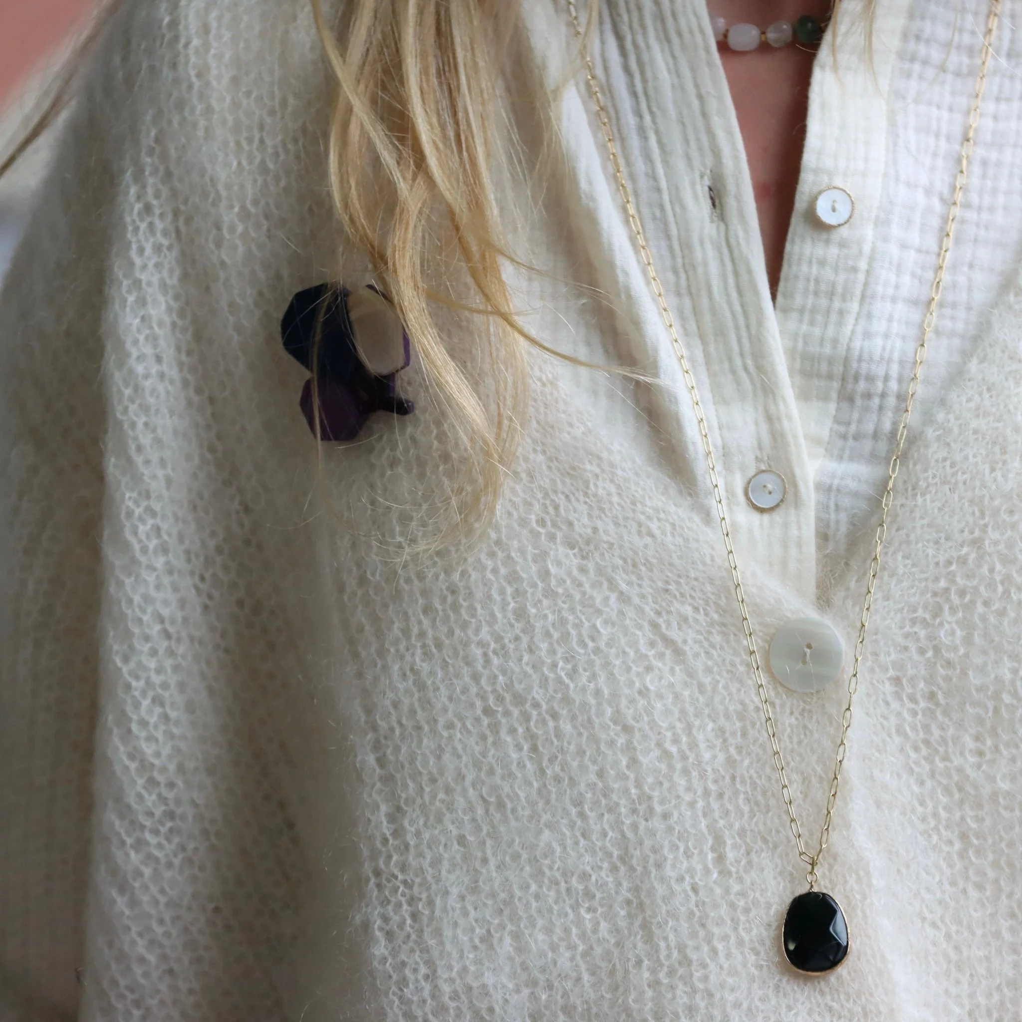 Collier Pétale agathe noire - Image 2
