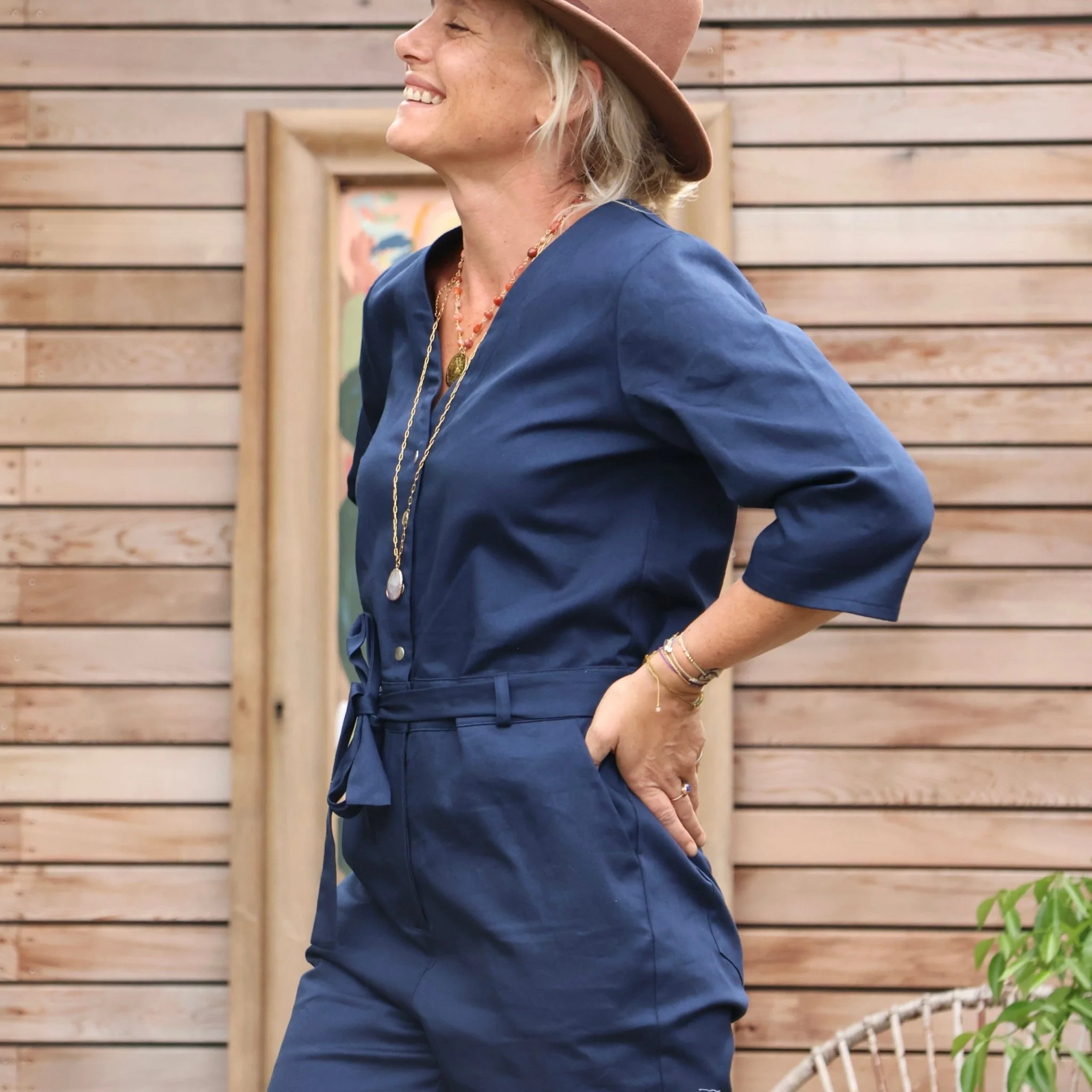 Combinaison Erika sergé de coton bleu nuit - Image 7