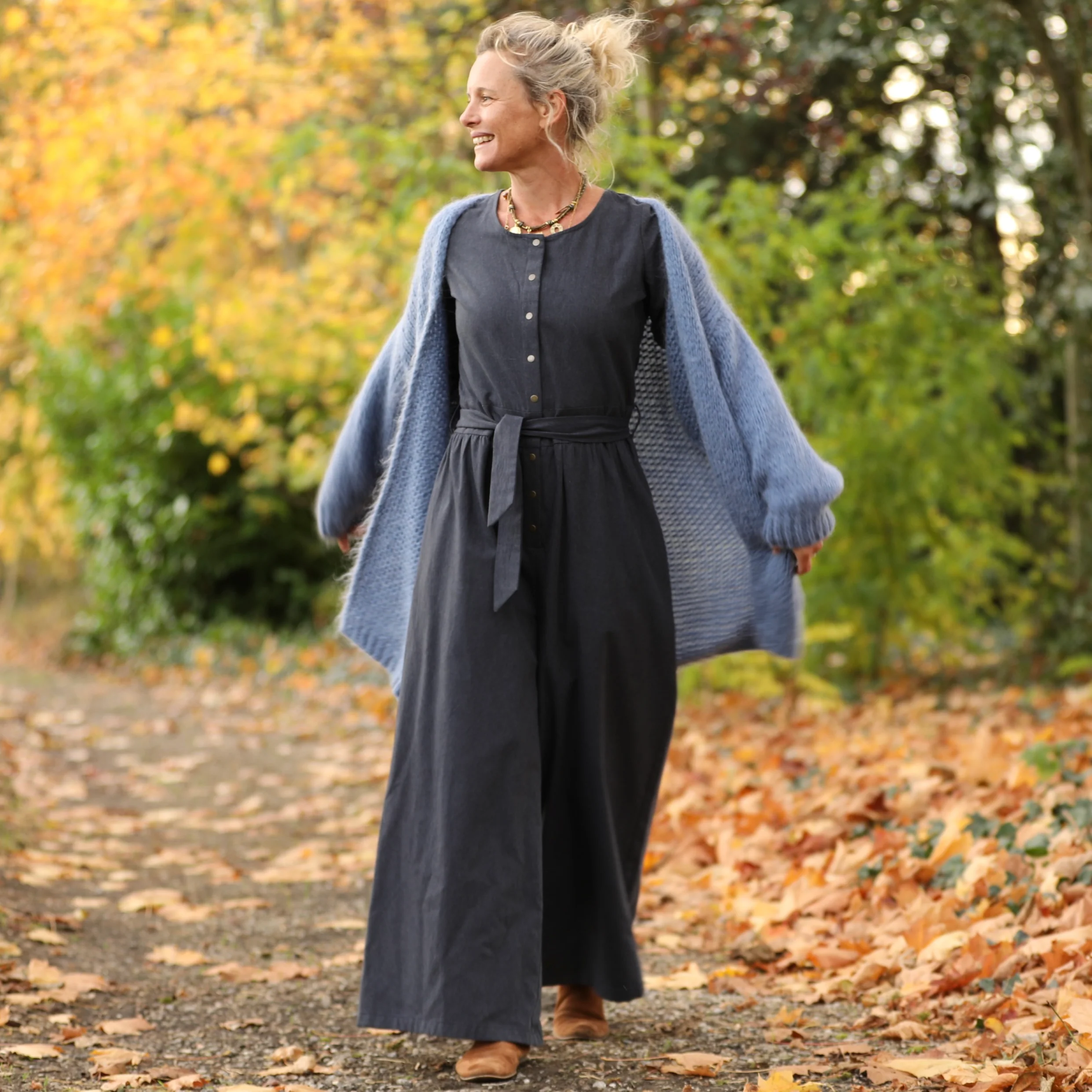 Combinaison Perla - flanelle de coton bleu ardoise chiné - Image 19