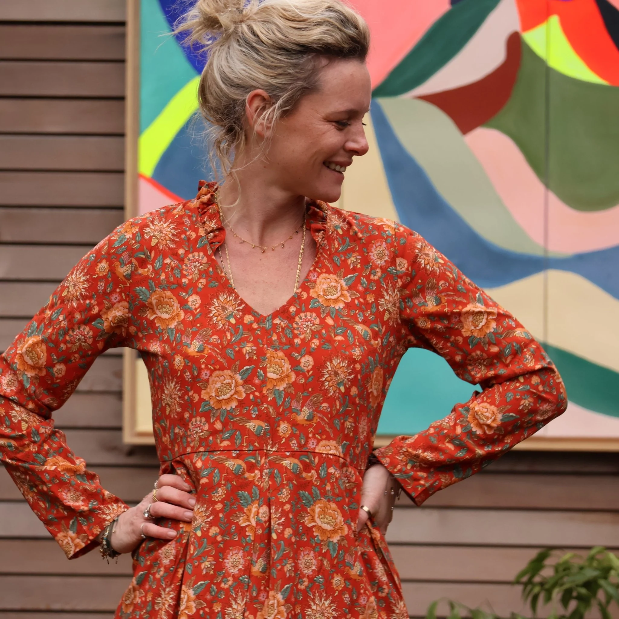 Robe Aria - viscose imprimé rouge crépuscule - Image 3