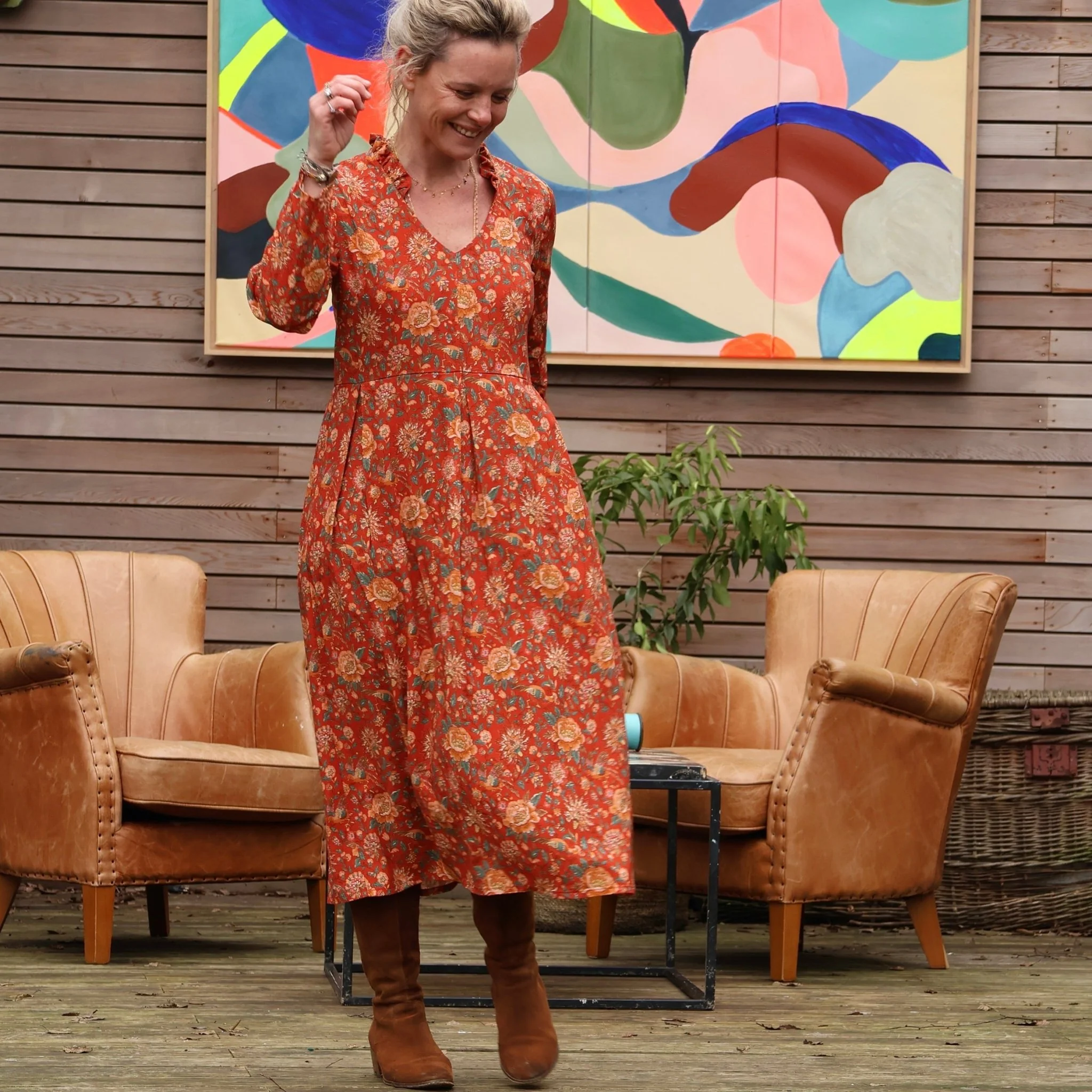 Robe Aria - viscose imprimé rouge crépuscule - Image 5