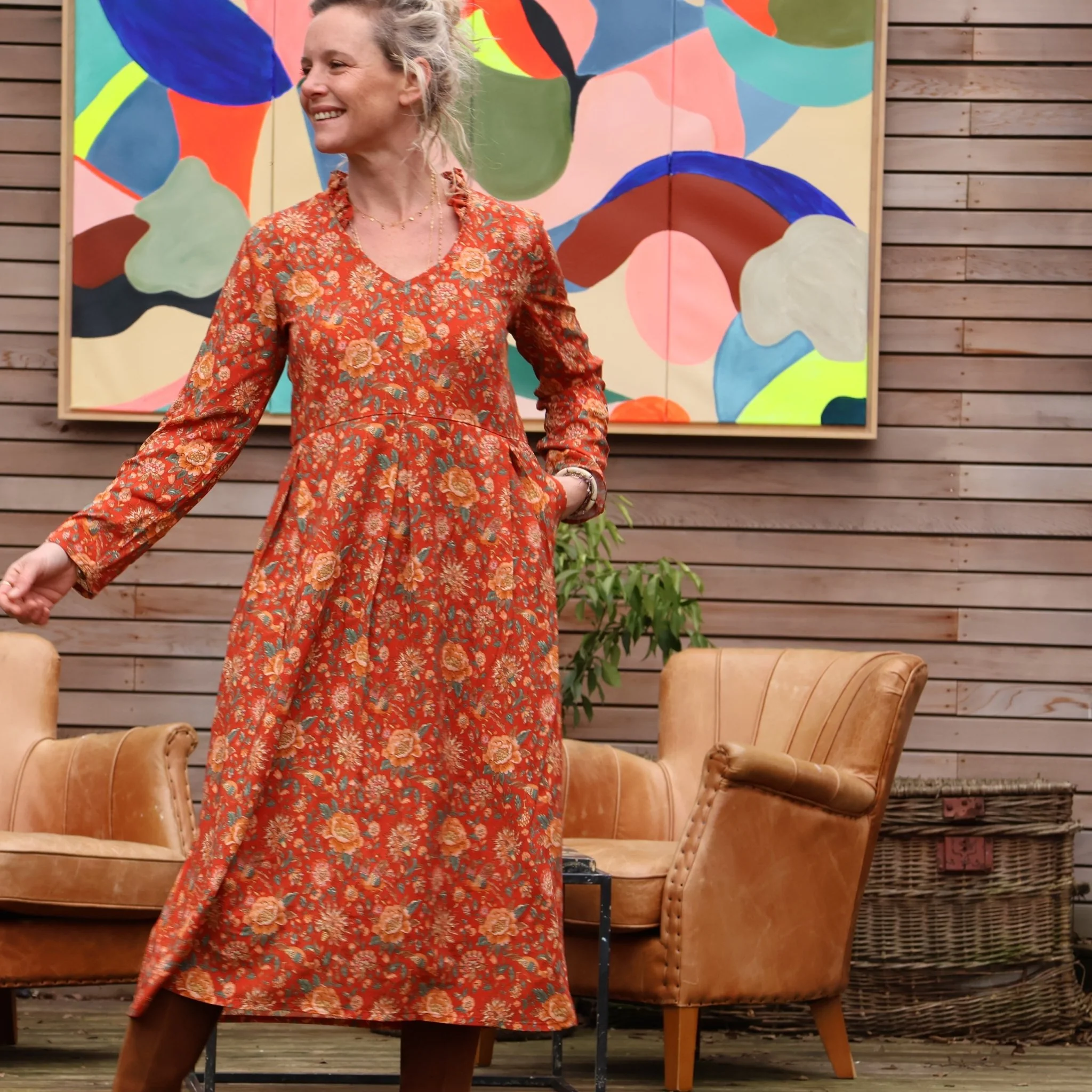 Robe Aria - viscose imprimé rouge crépuscule - Image 7