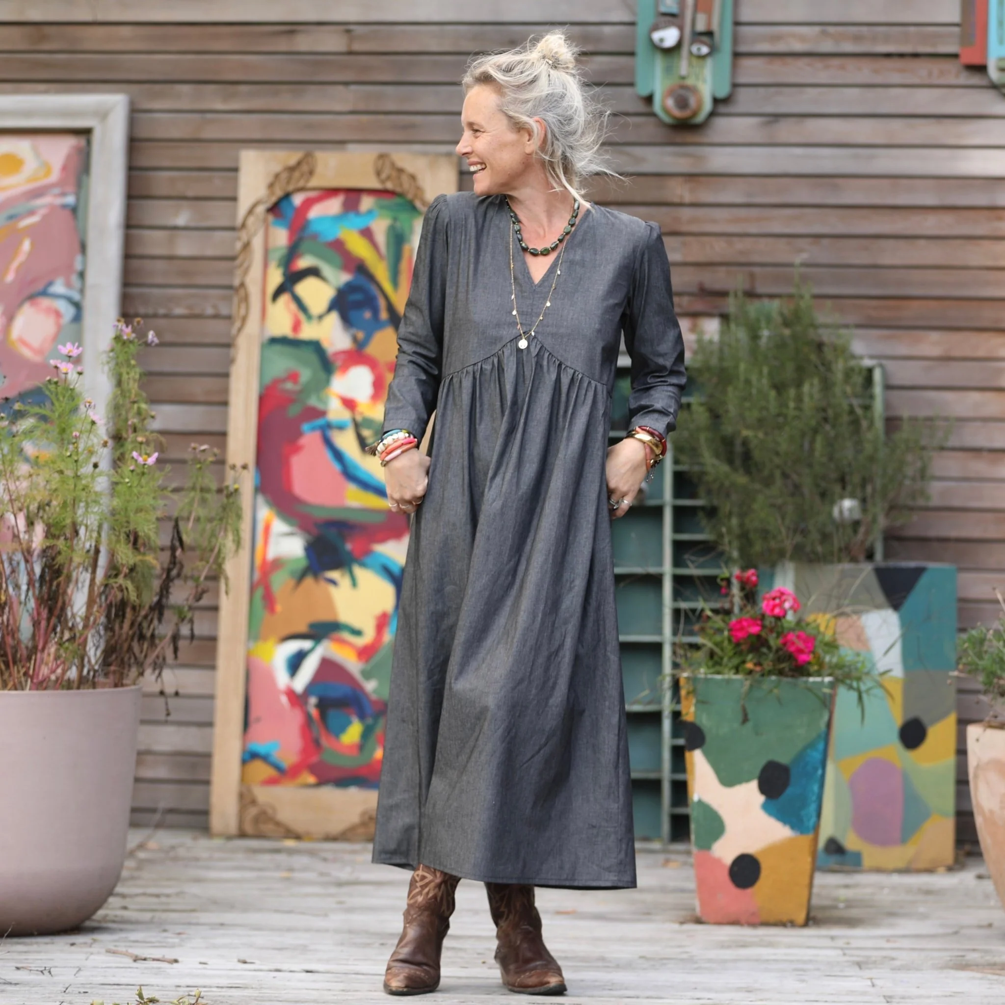 Robe Edonie manches longues - jean noir