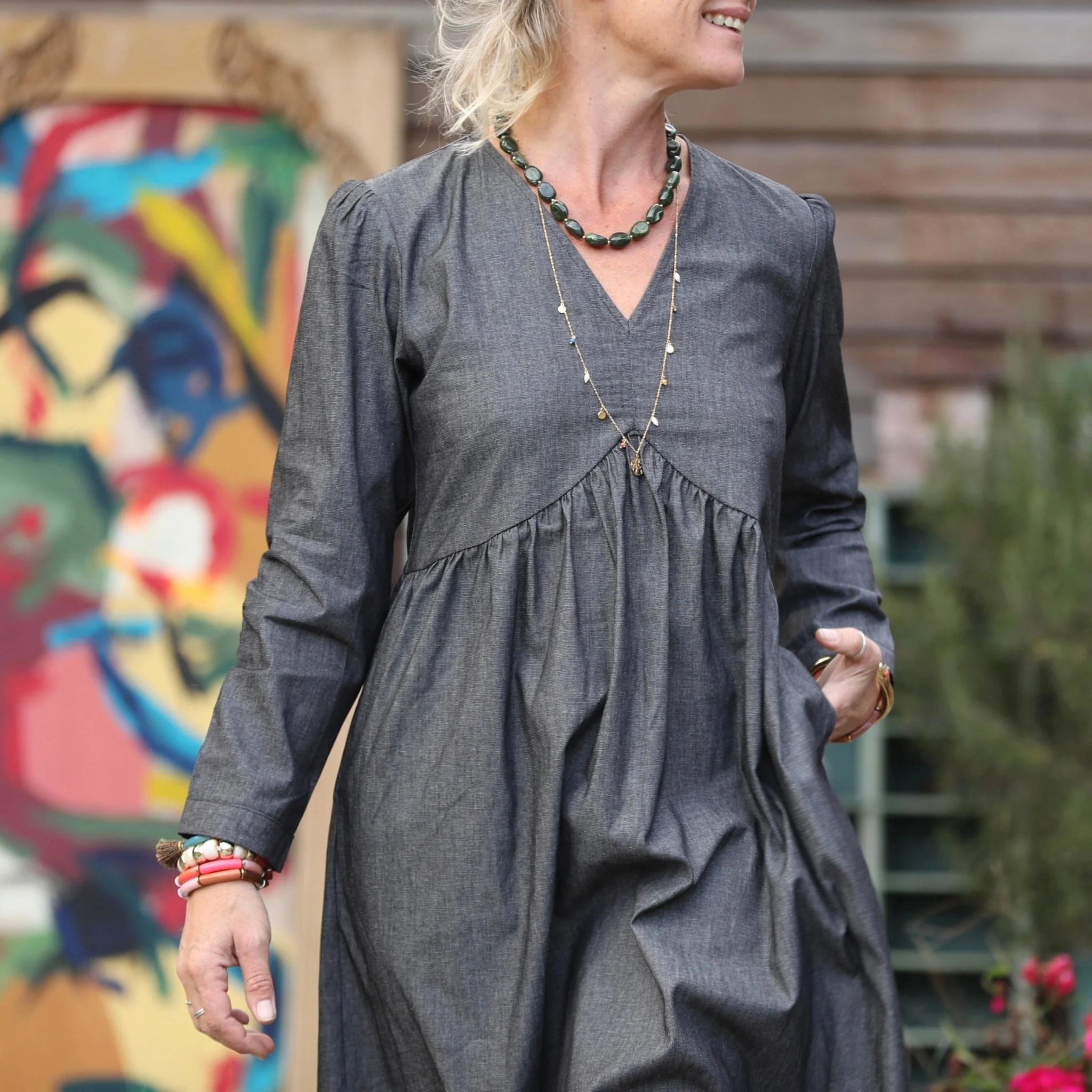 Robe Edonie manches longues - jean noir - Image 3