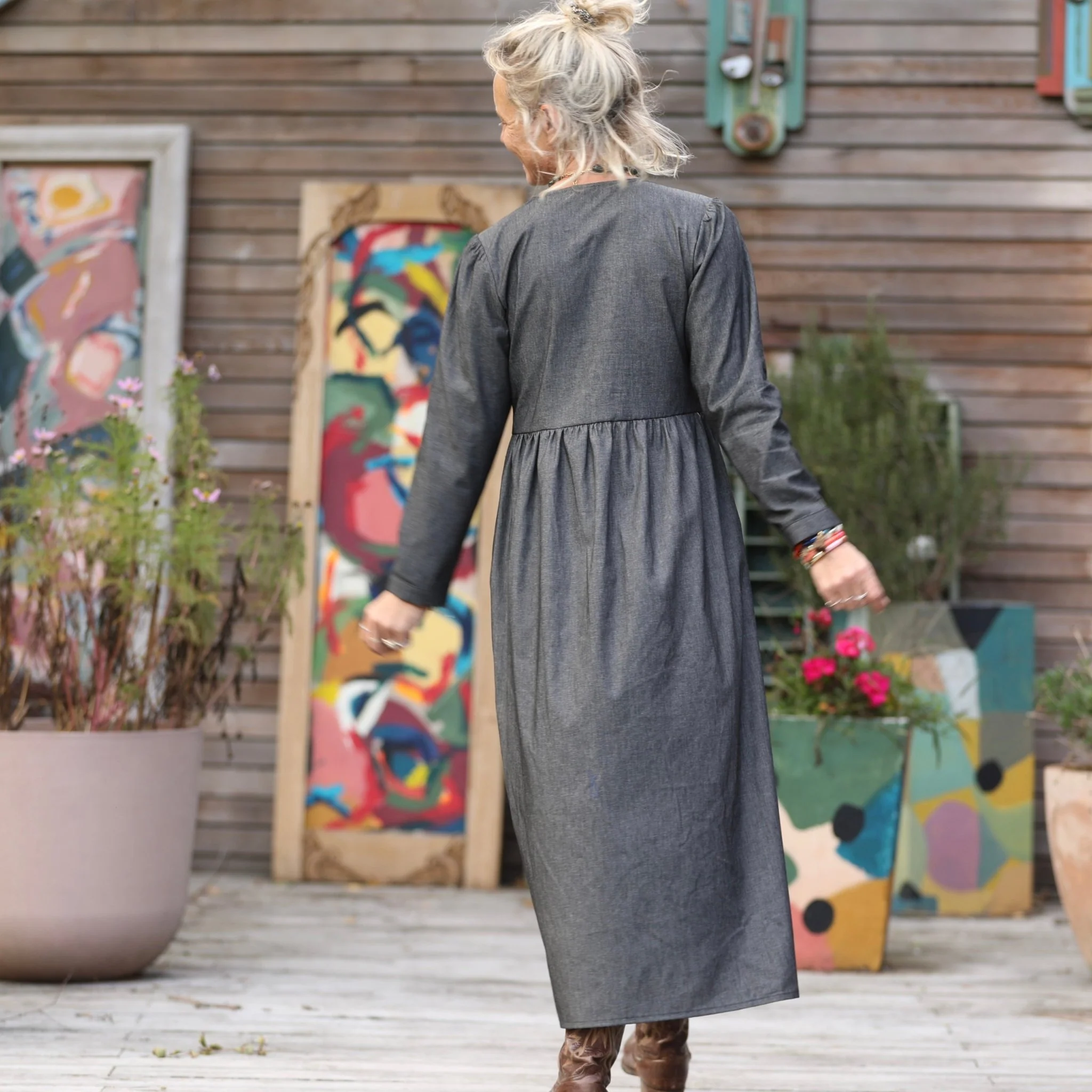 Robe Edonie manches longues - jean noir - Image 5