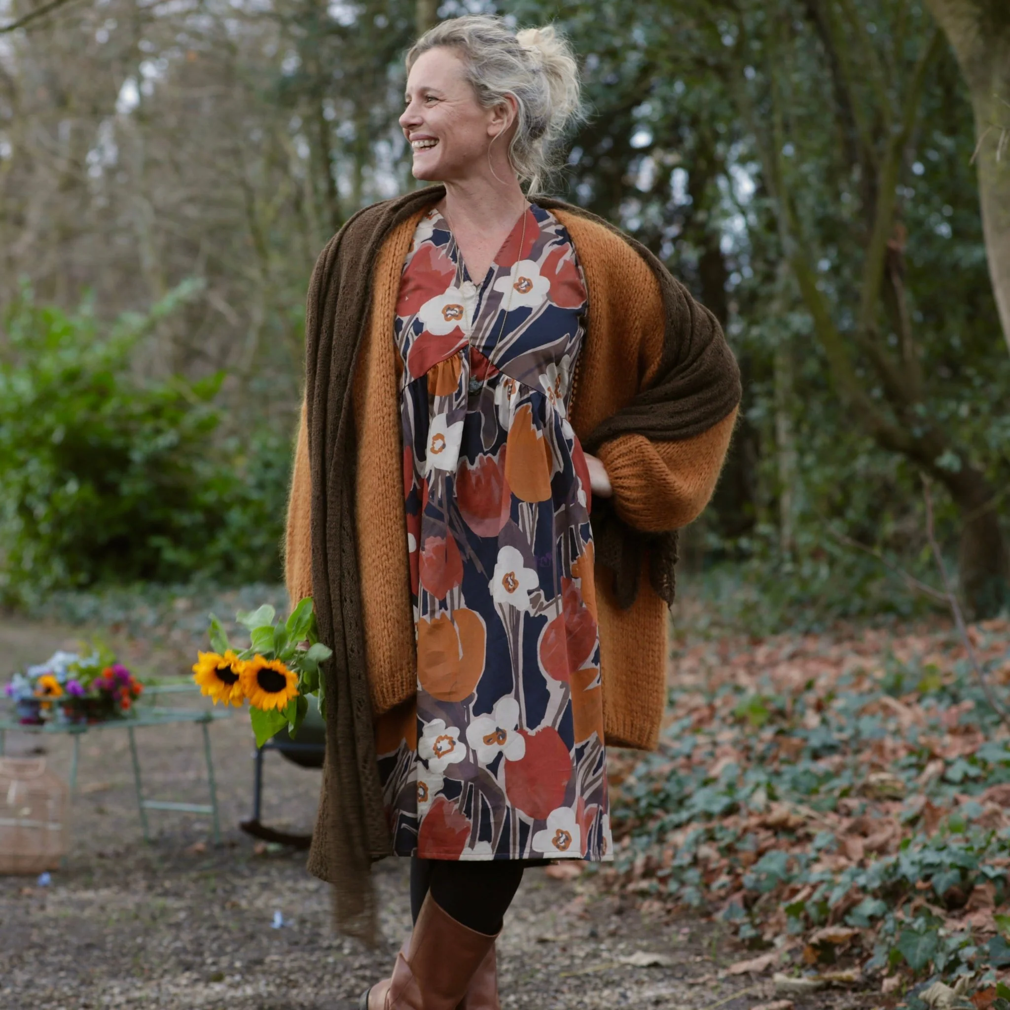 Robe Edonie coupe midi - Satin de coton Pavot Ocre - Image 3