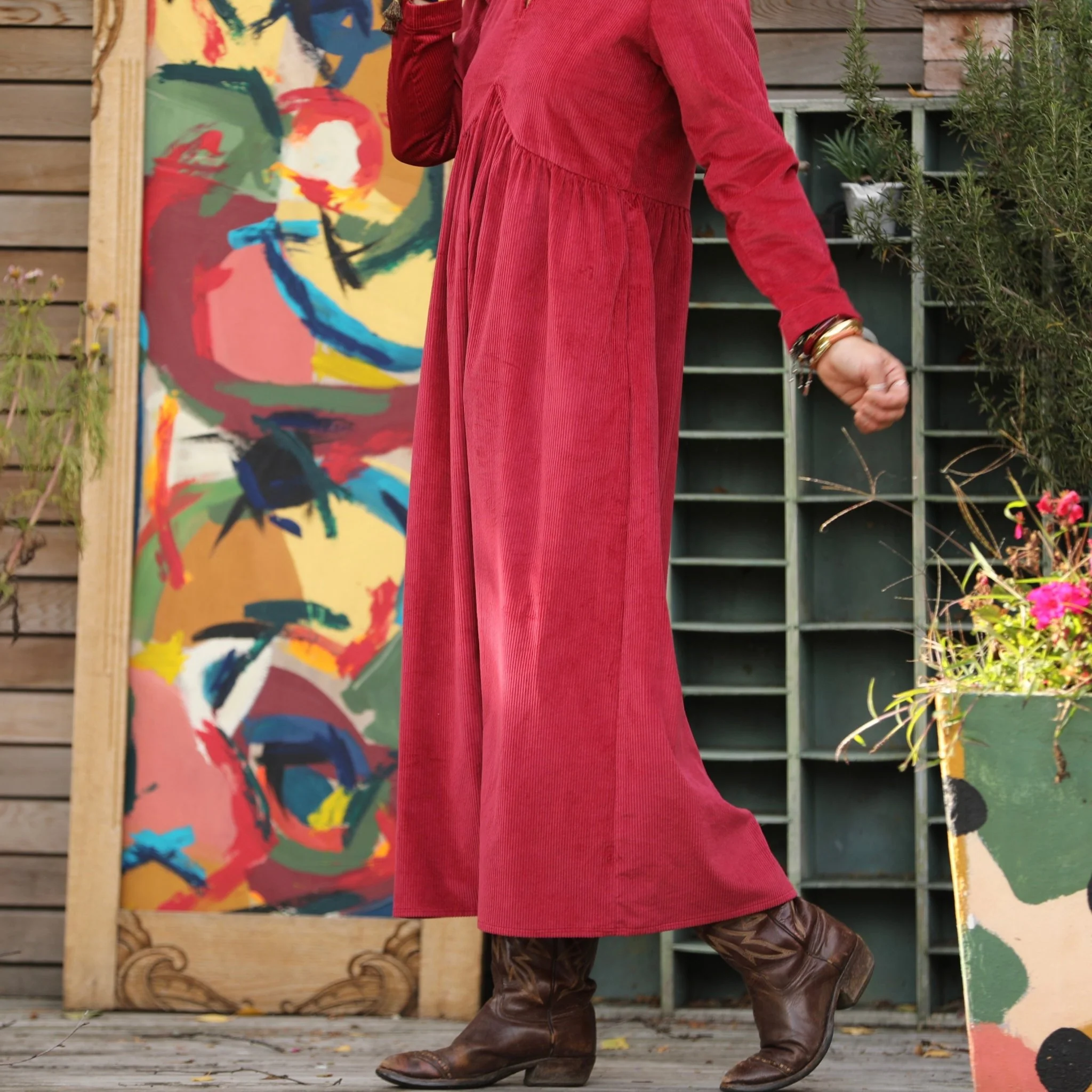 Robe Edonie manches longues - Velours côtelé framboise - Image 4