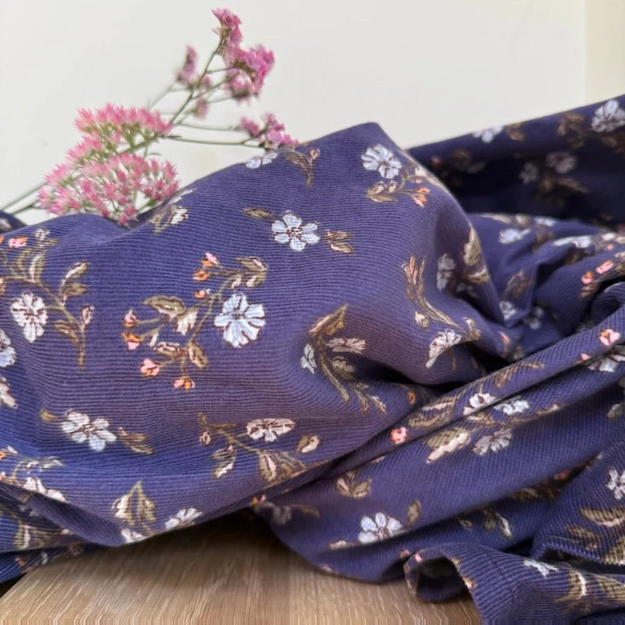 Robe Edonie manches longues - Velours milleraies Éclats de myosotis - Image 2