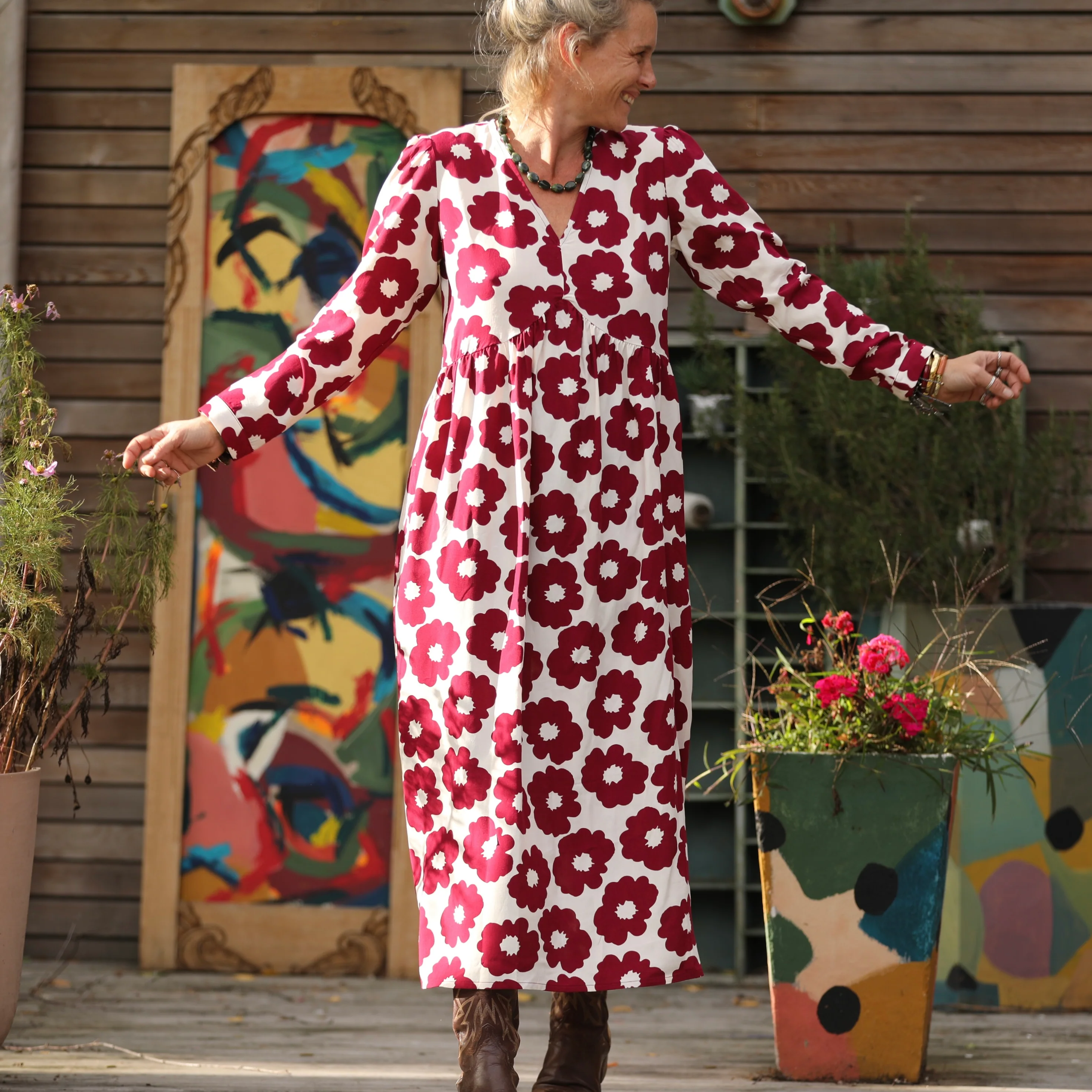 Robe Edonie manches longues - Viscose Fleur Grenade - Image 3
